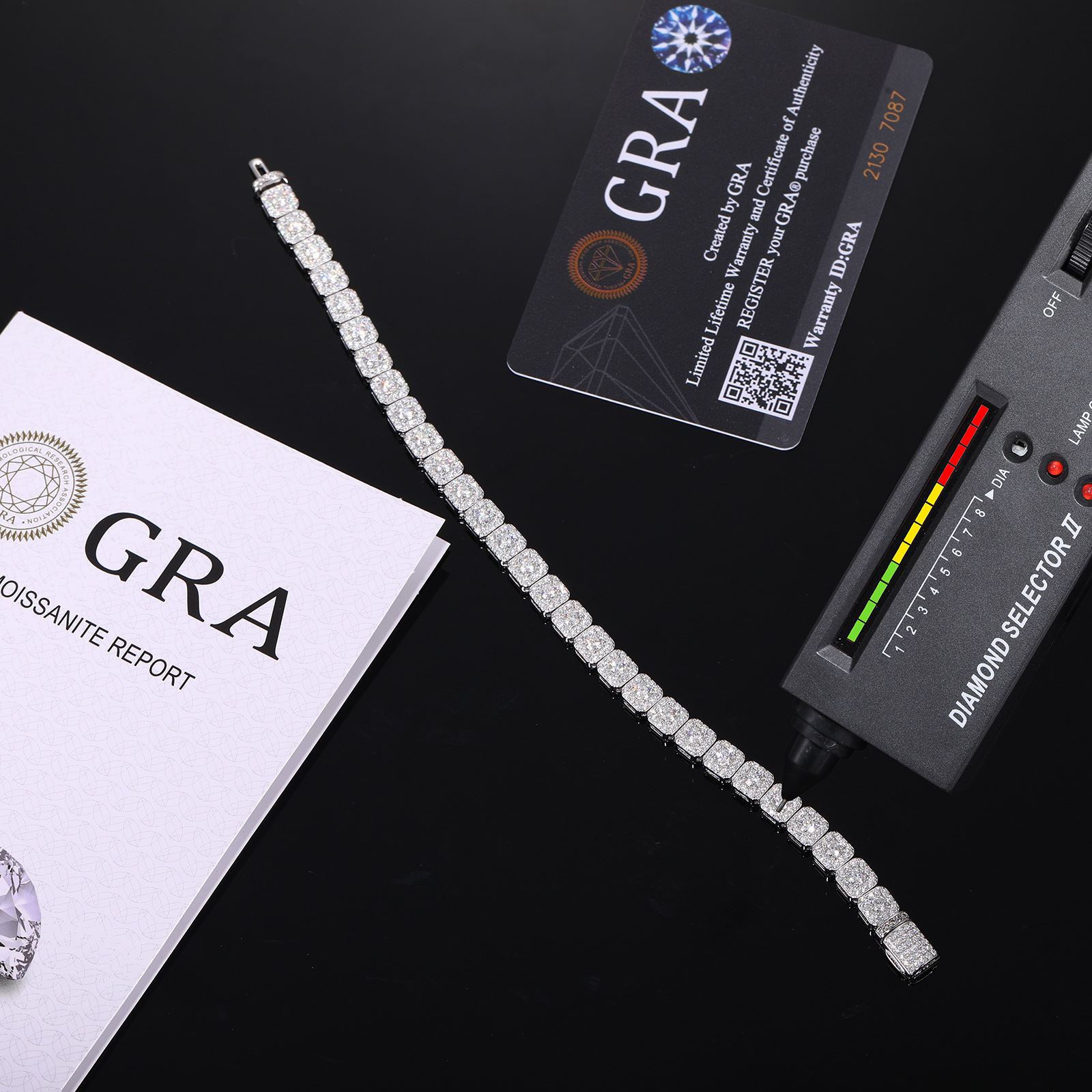Square Halo Moissanite Tennis Bracelet – 6mm Slim Links - Image 5