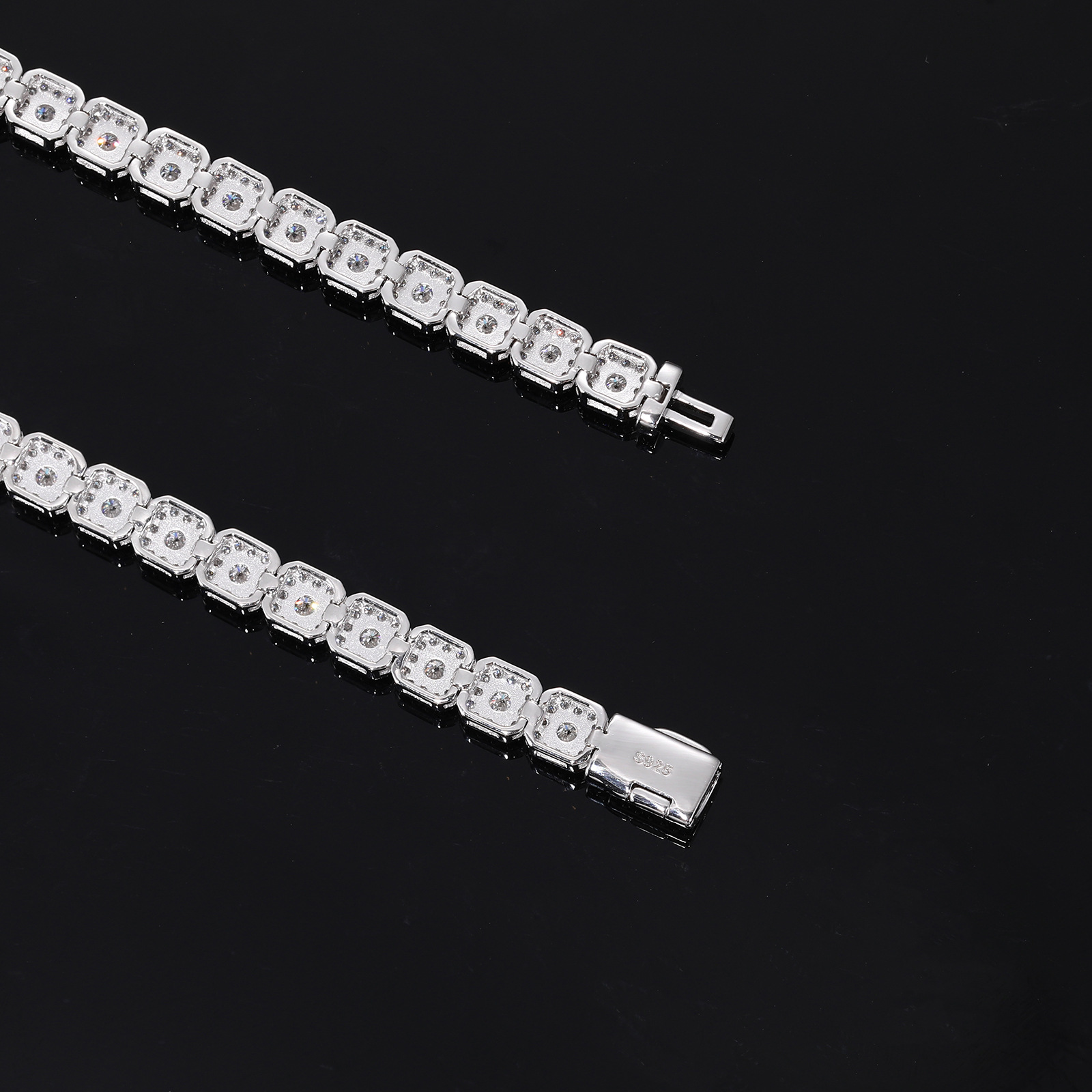 Square Halo Moissanite Tennis Bracelet – 6mm Slim Links - Image 6