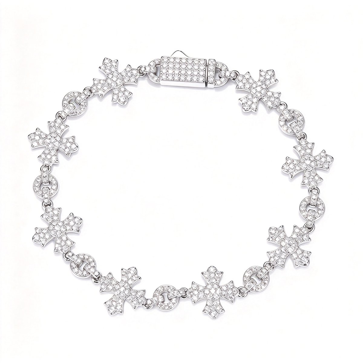 Moissanite Pavé Cross Link Bracelet – 12mm