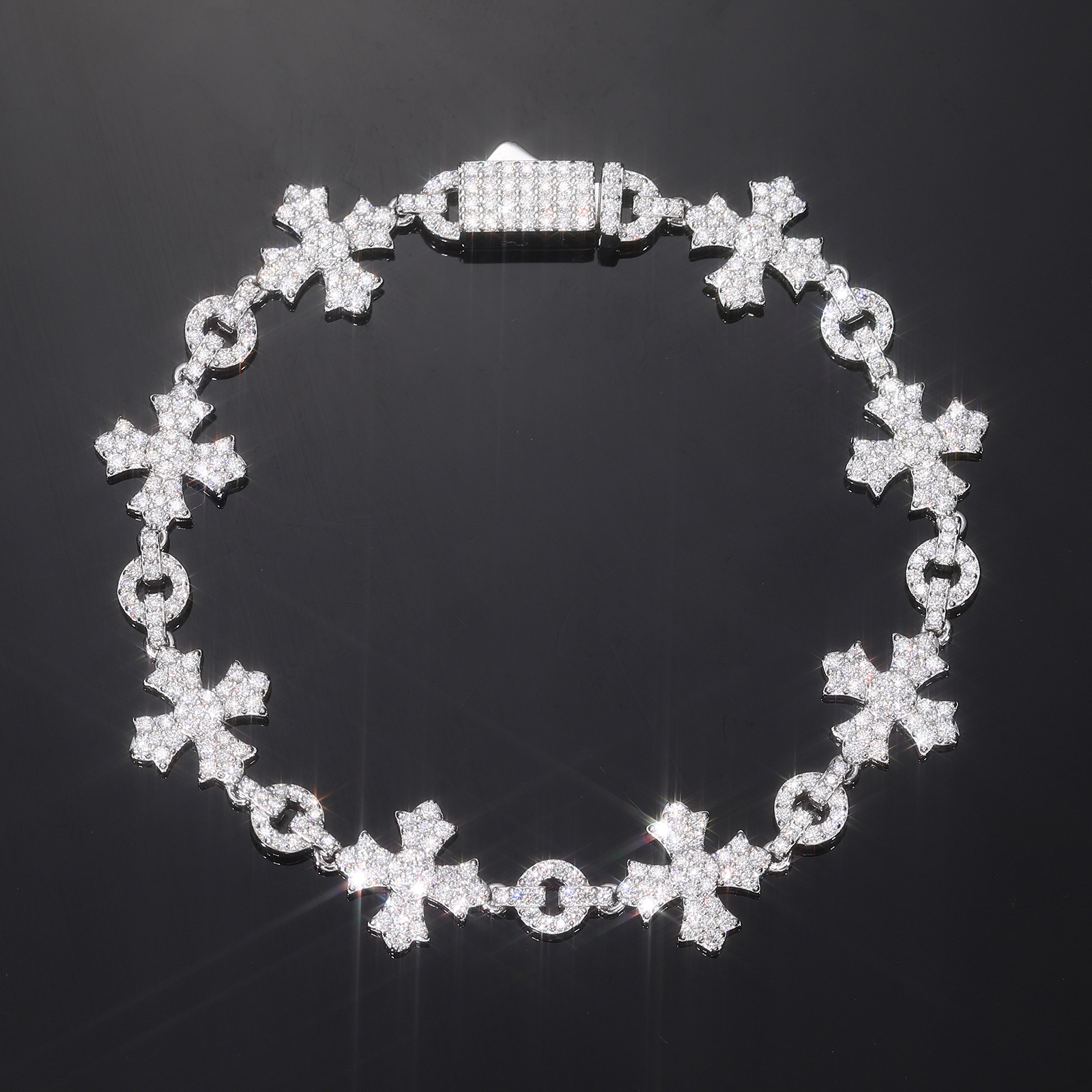 Moissanite Pavé Cross Link Bracelet – 12mm - alternate view