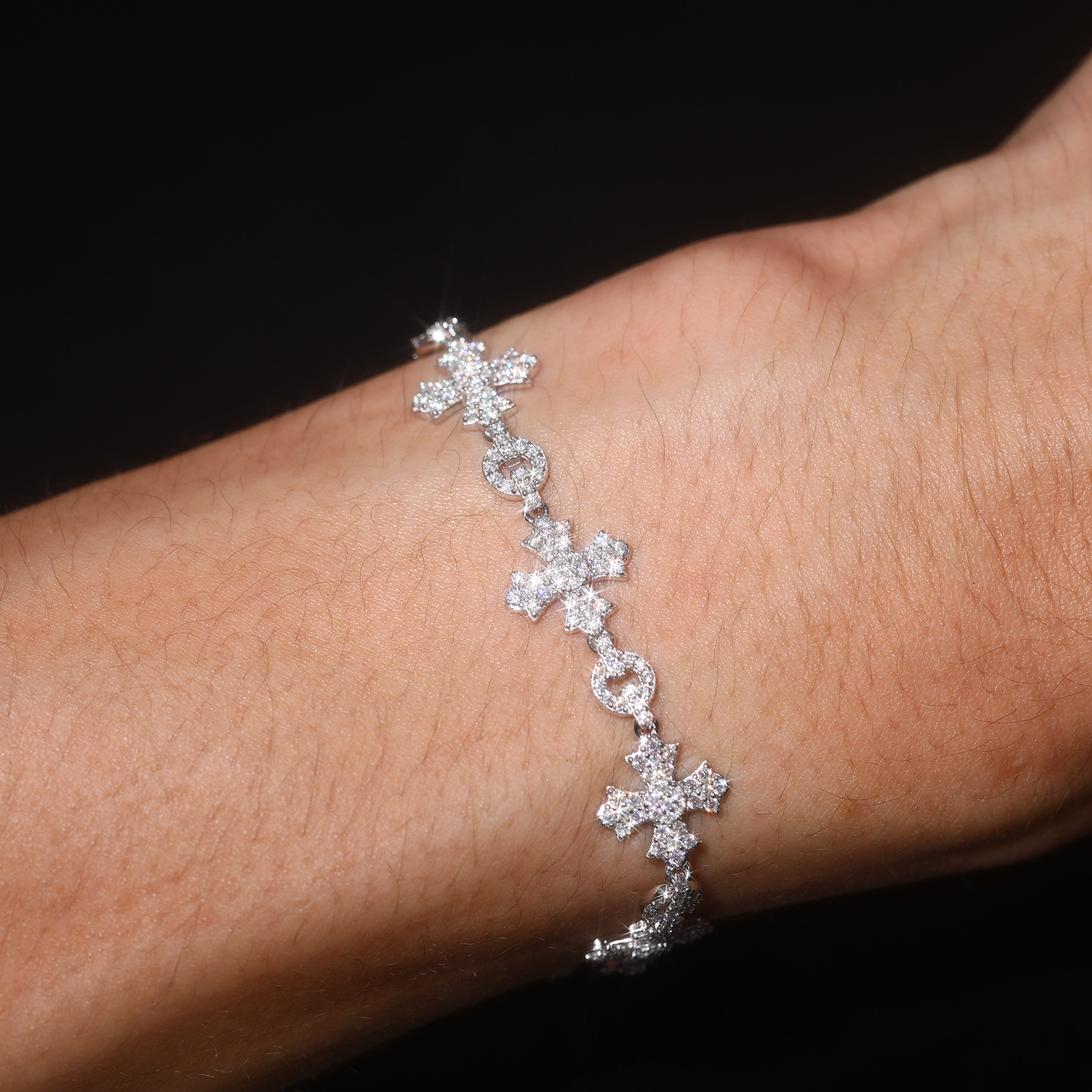 Moissanite Pavé Cross Link Bracelet – 12mm - Image 3