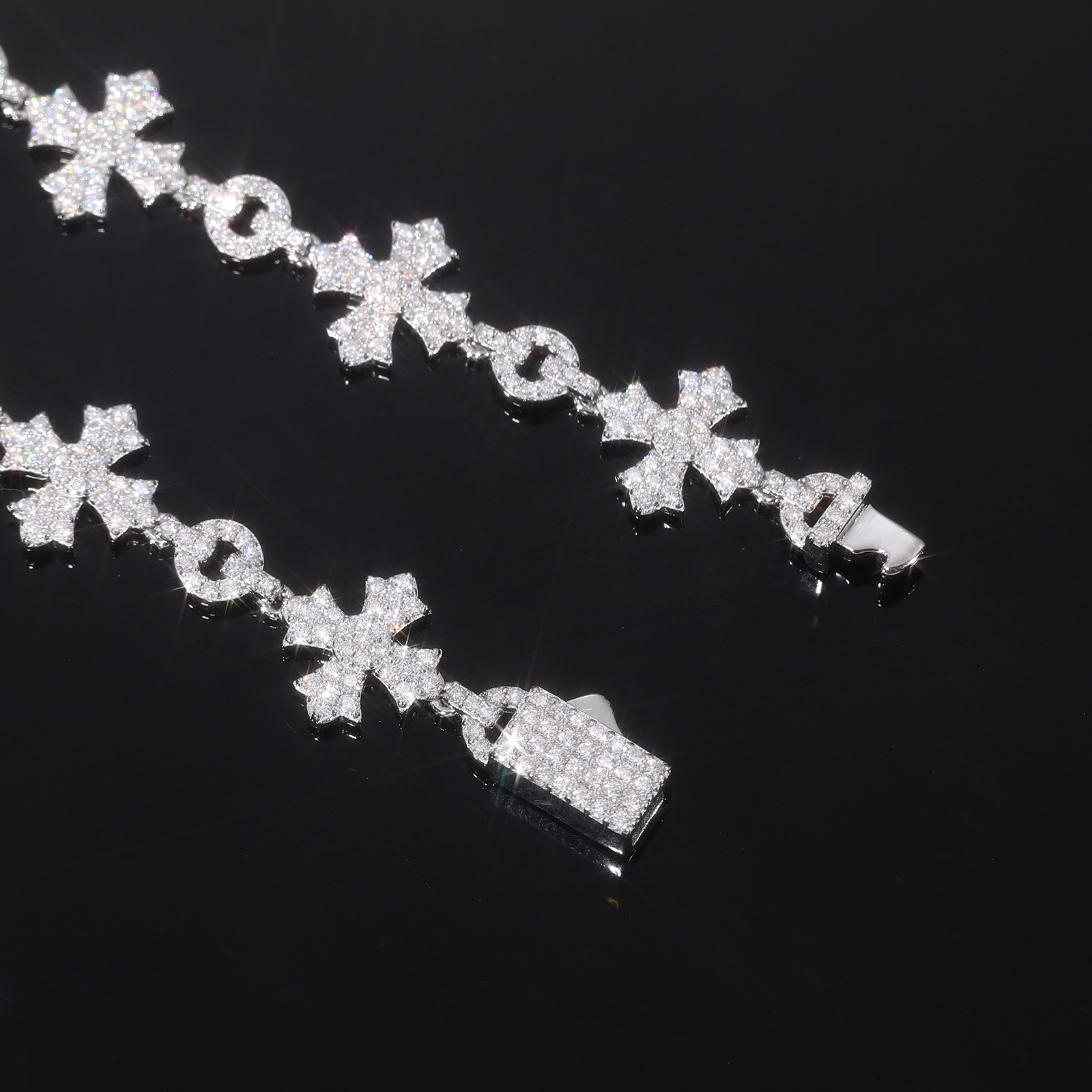 Moissanite Pavé Cross Link Bracelet – 12mm - Image 4