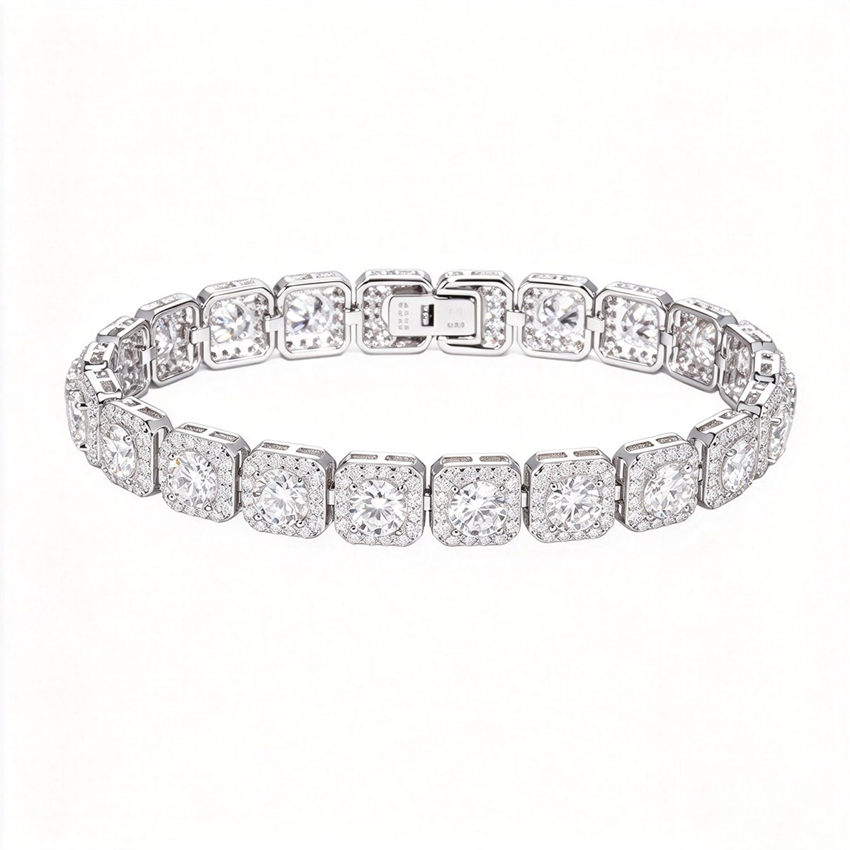 Square Halo Moissanite Tennis Bracelet – 8mm Iced Links