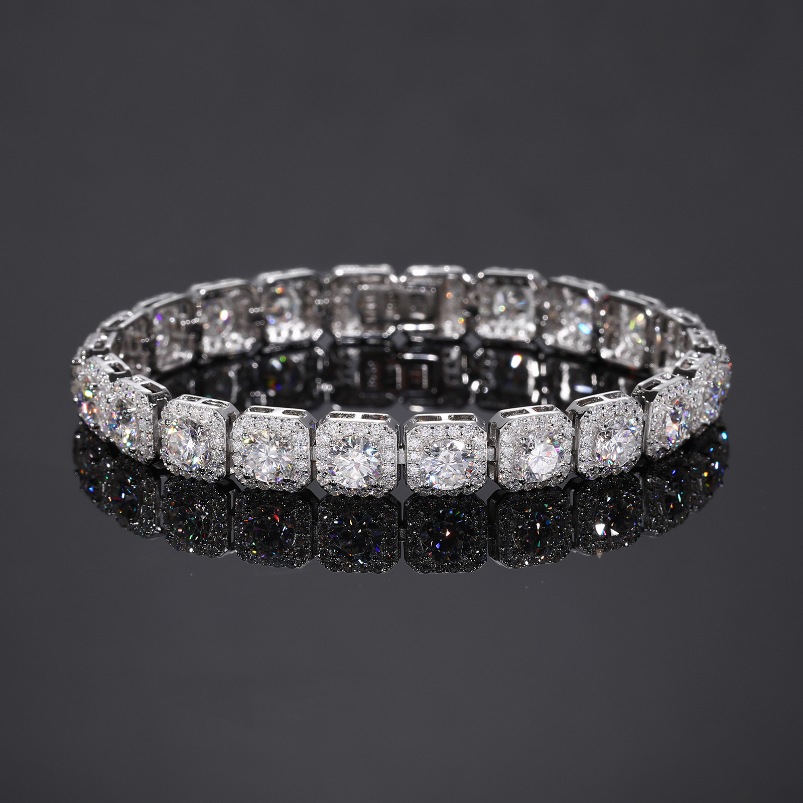 Square Halo Moissanite Tennis Bracelet – 8mm Iced Links - Image 2