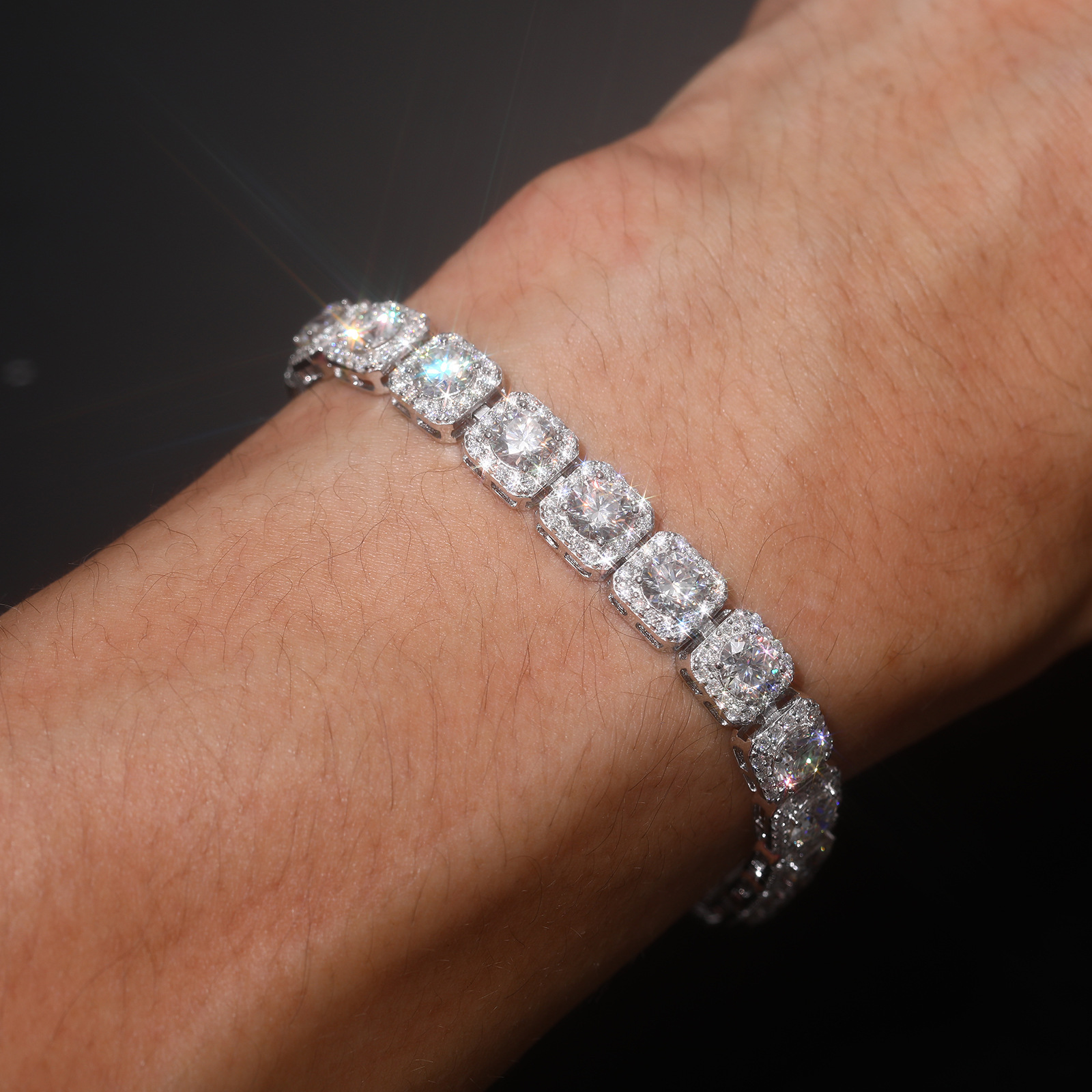 Square Halo Moissanite Tennis Bracelet – 8mm Iced Links - Image 3