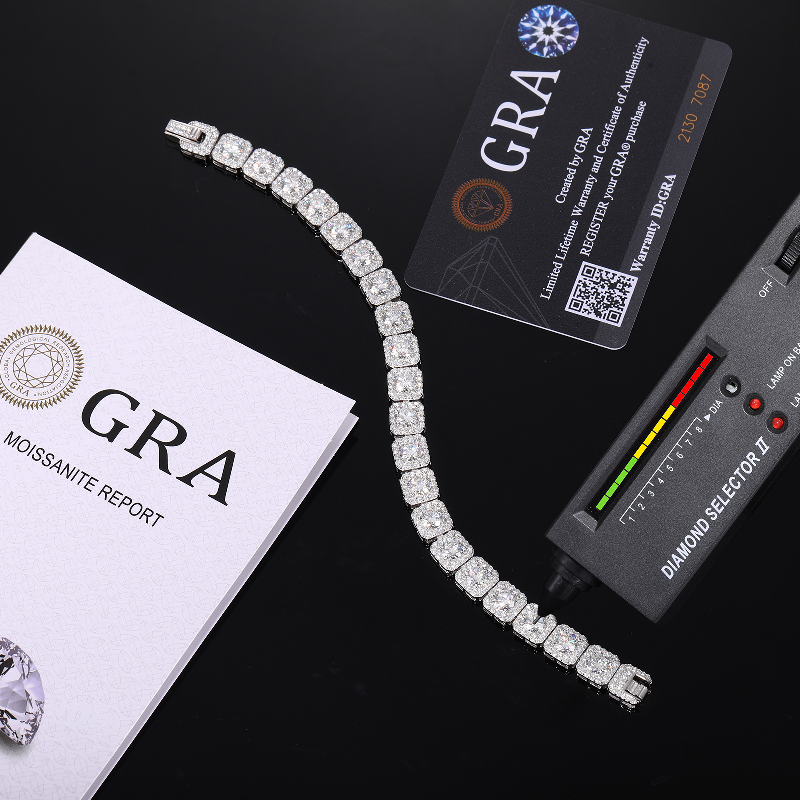 Square Halo Moissanite Tennis Bracelet – 8mm Iced Links - Image 4