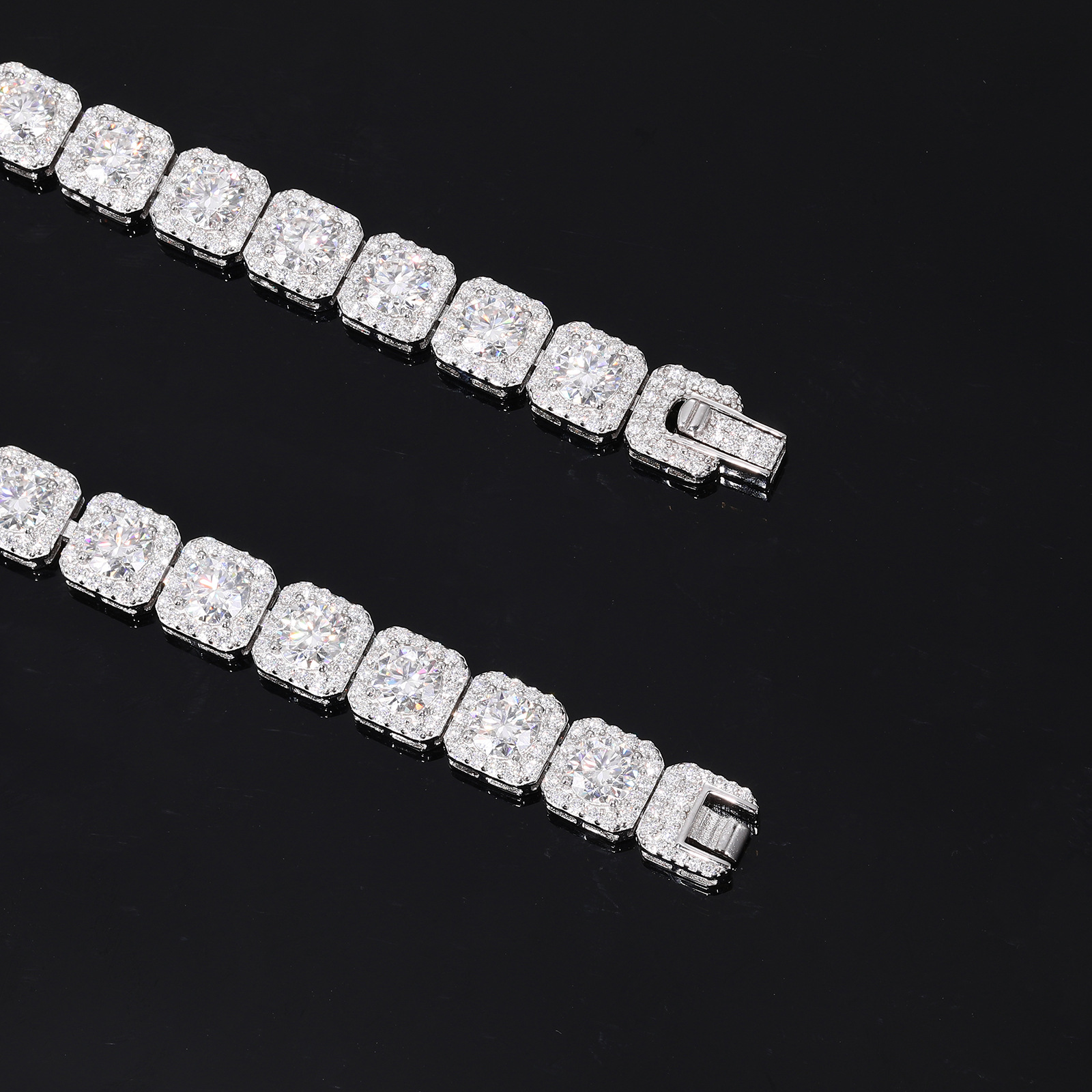 Square Halo Moissanite Tennis Bracelet – 8mm Iced Links - Image 5