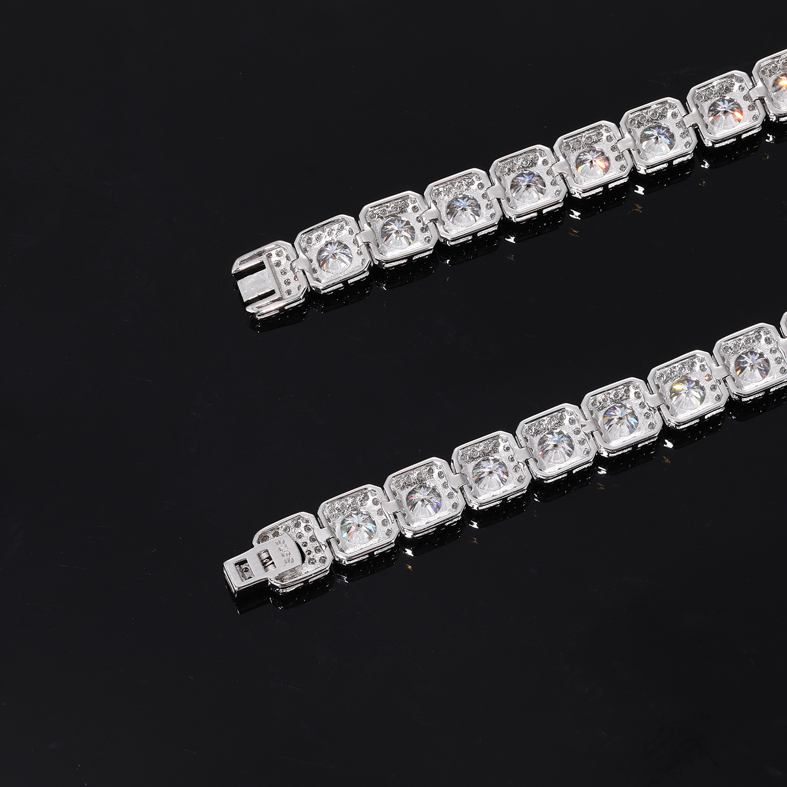 Square Halo Moissanite Tennis Bracelet – 8mm Iced Links - Image 6
