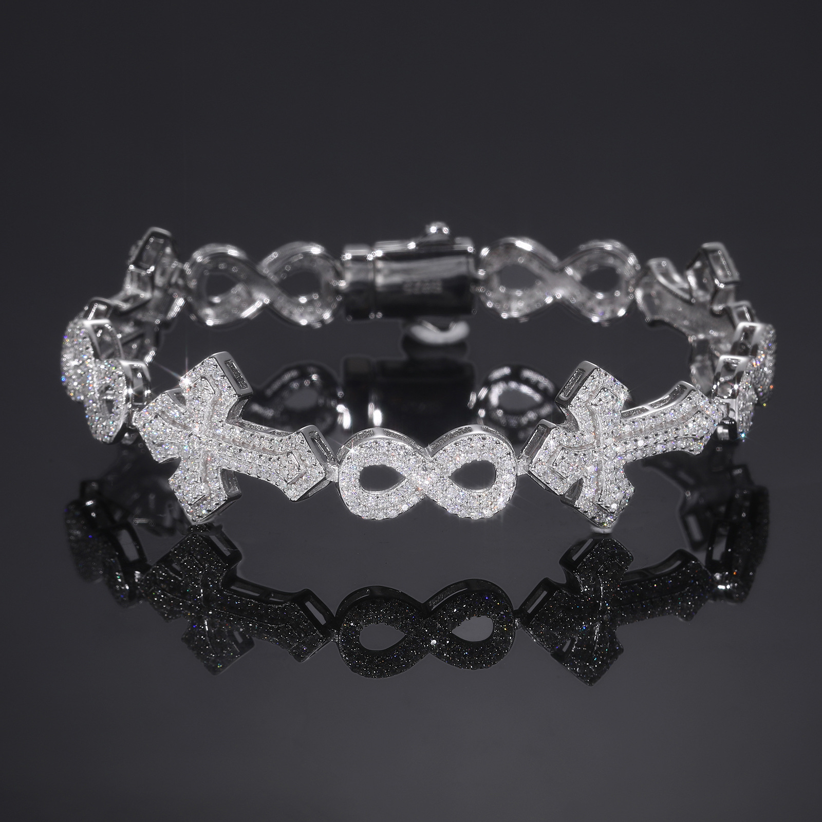 Moissanite Cross Infinity Link Bracelet – 15mm Pavé - alternate view
