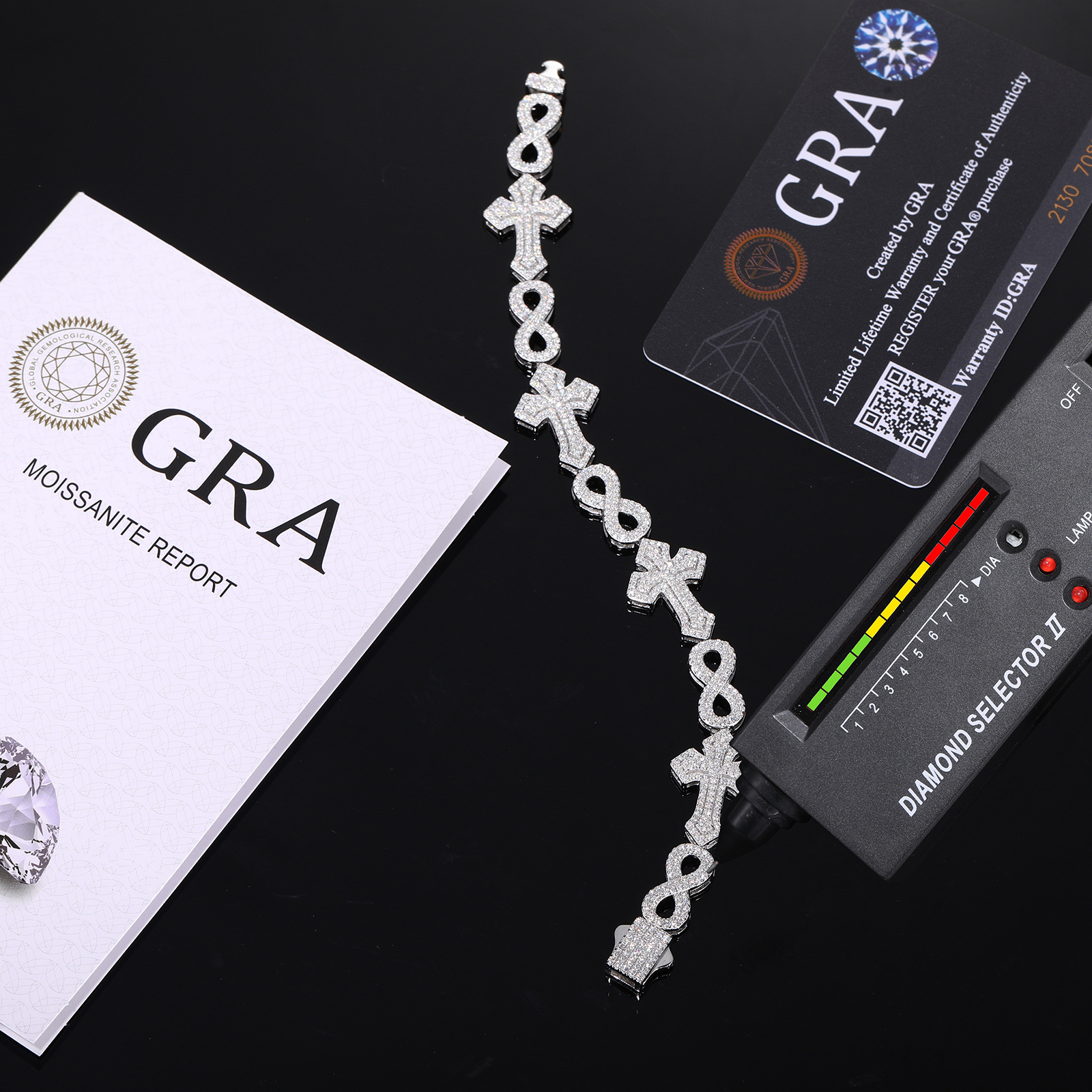 Moissanite Cross Infinity Link Bracelet – 15mm Pavé - Image 4