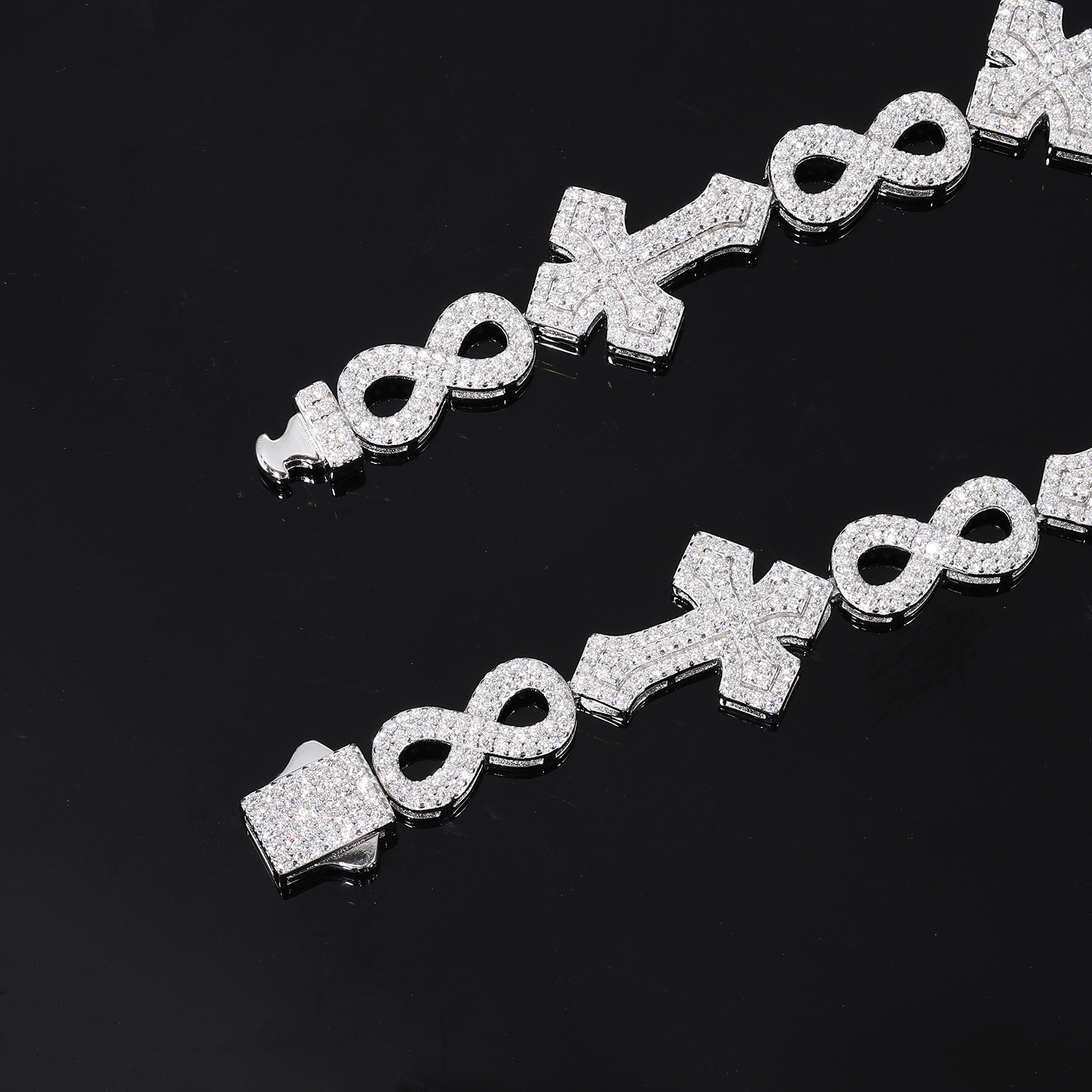 Moissanite Cross Infinity Link Bracelet – 15mm Pavé - Image 5