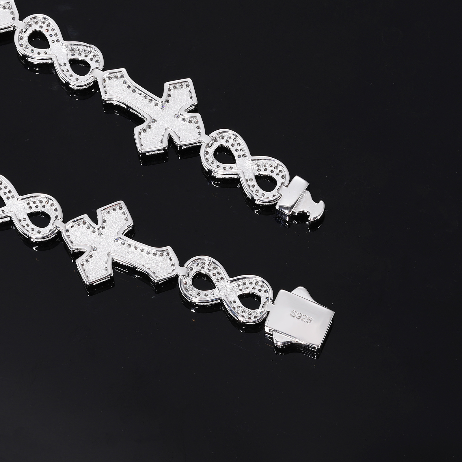Moissanite Cross Infinity Link Bracelet – 15mm Pavé - Image 6