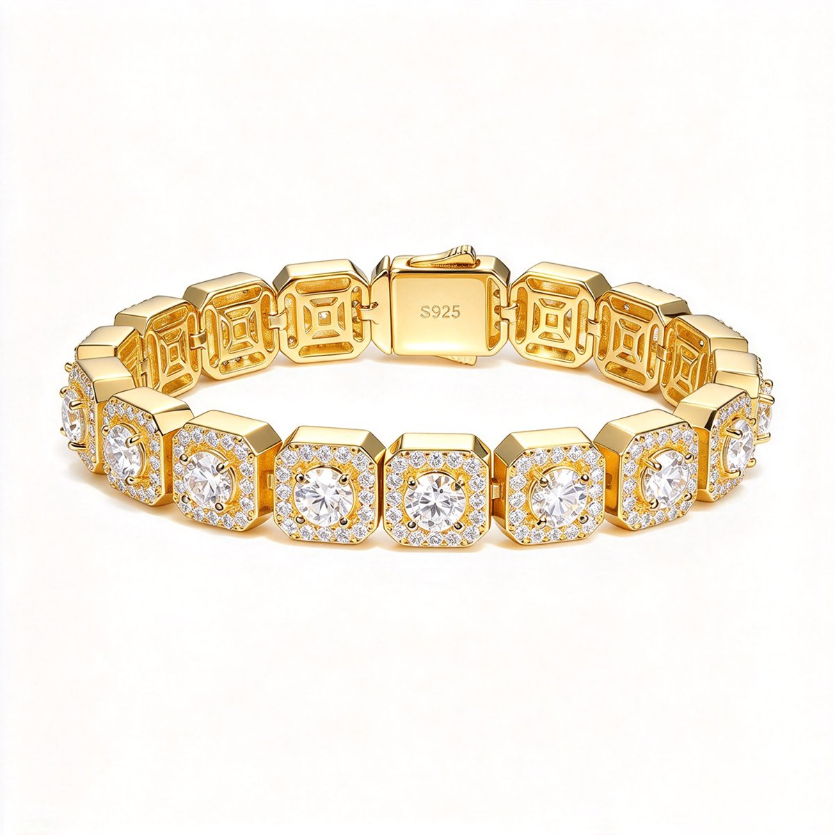 Moissanite Square Halo Tennis Bracelet – 8mm
