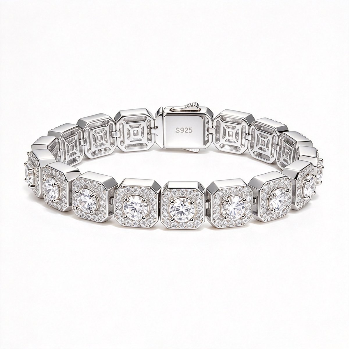 Moissanite Square Halo Tennis Bracelet – 8mm - alternate view