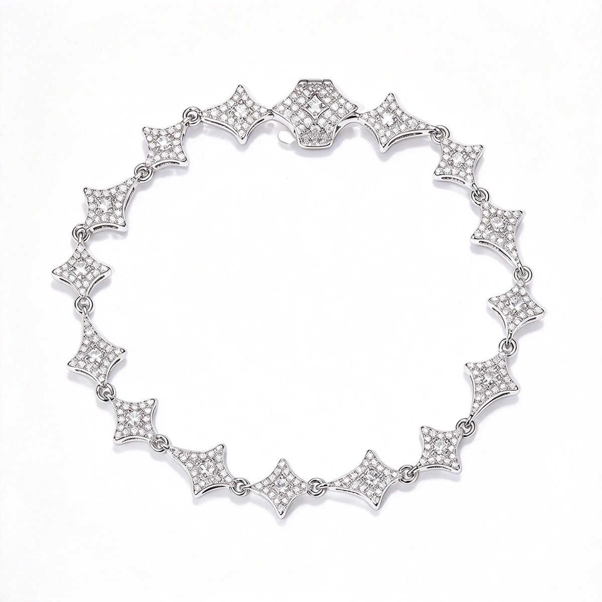 Four-Point Star Moissanite Link Bracelet – 8mm