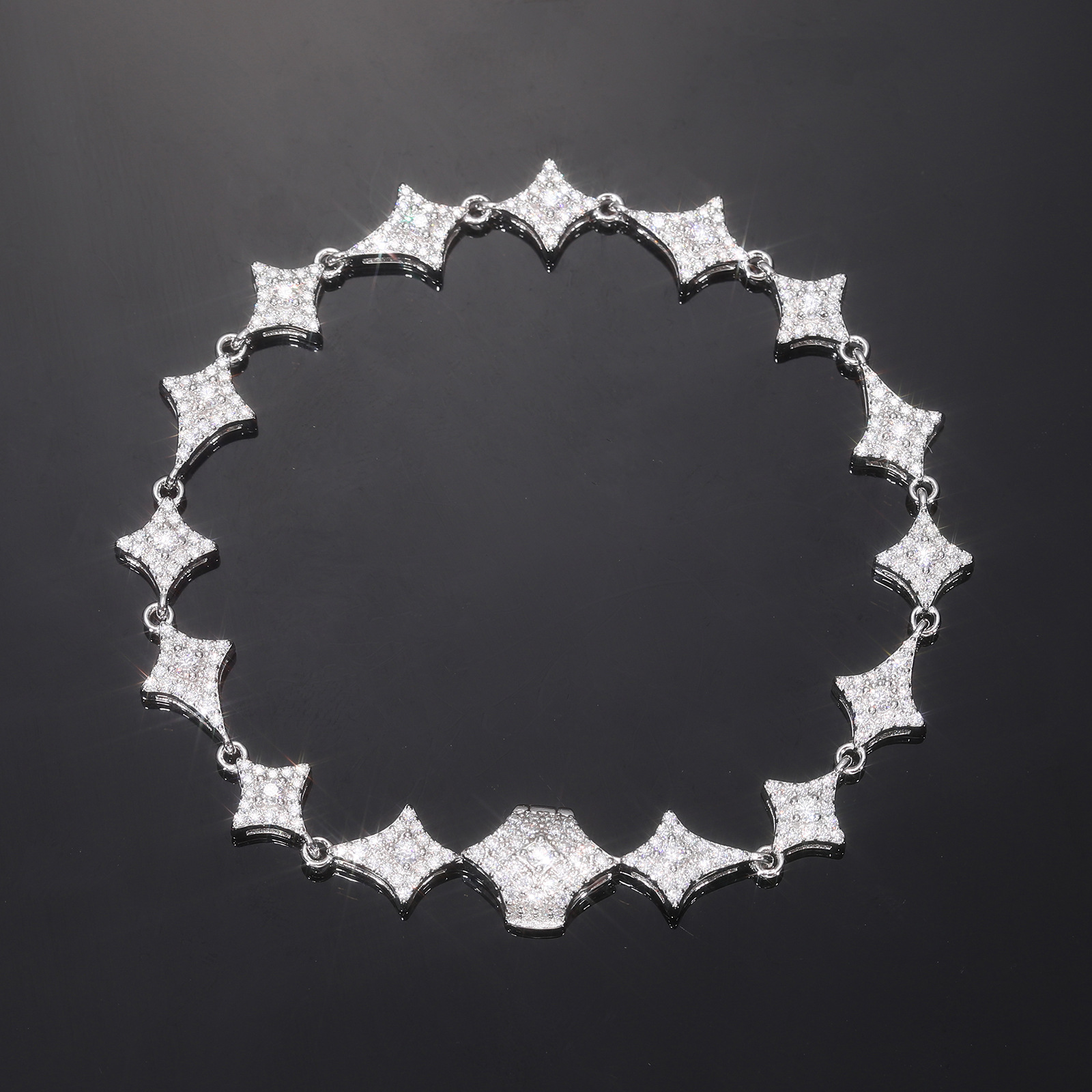 Four-Point Star Moissanite Link Bracelet – 8mm - alternate view