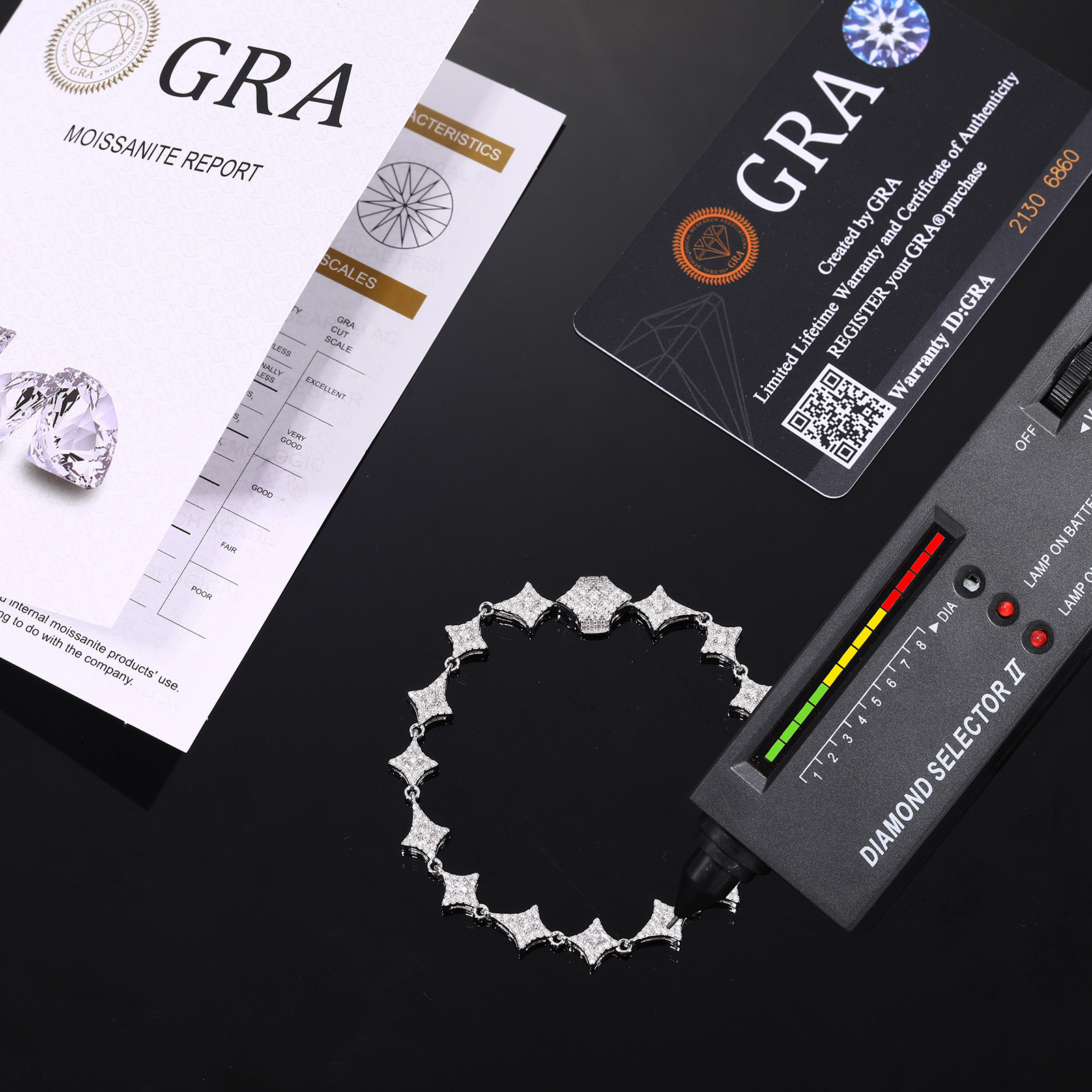 Four-Point Star Moissanite Link Bracelet – 8mm - Image 4