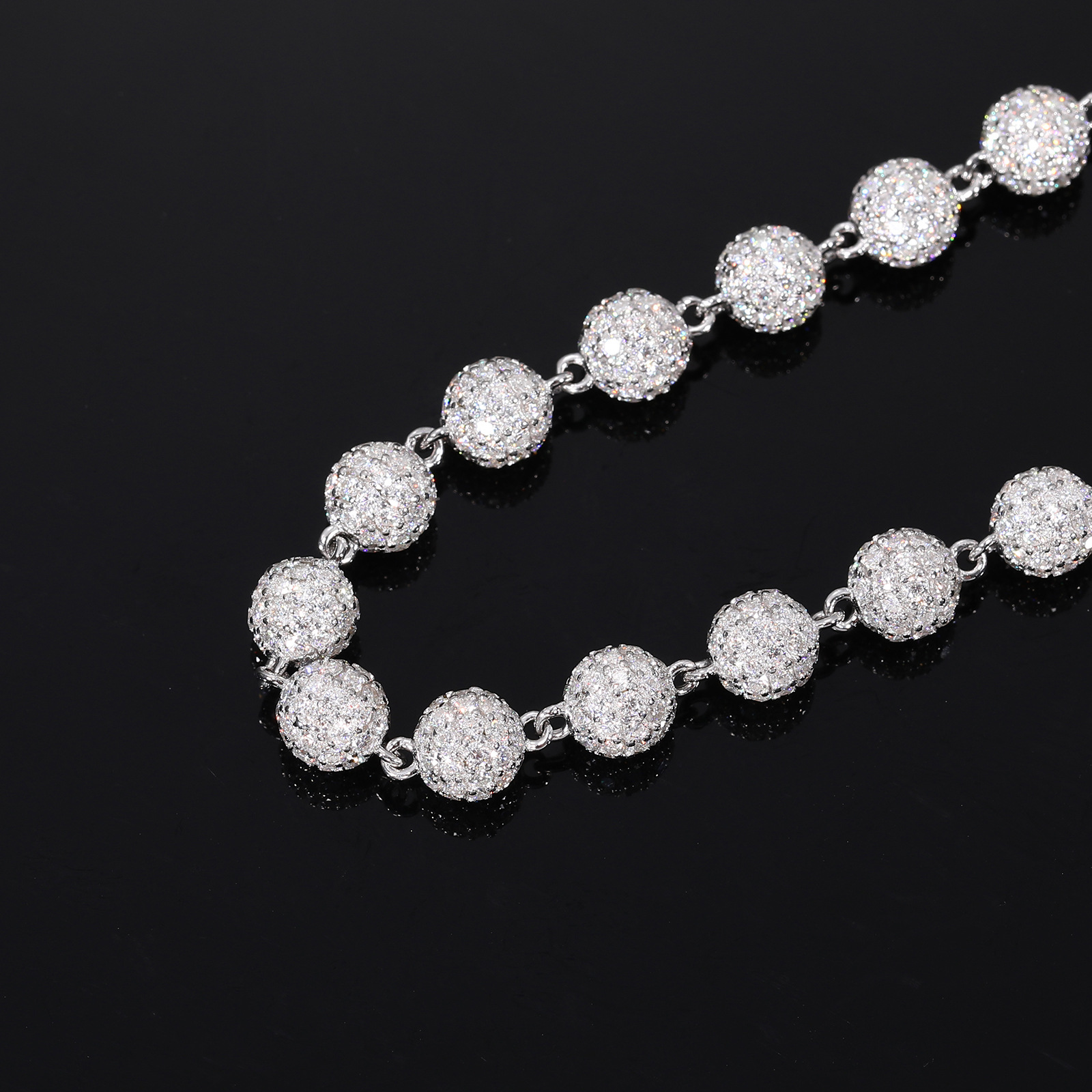 Pavé Ball Moissanite Bead Bracelet – 5mm - Image 3