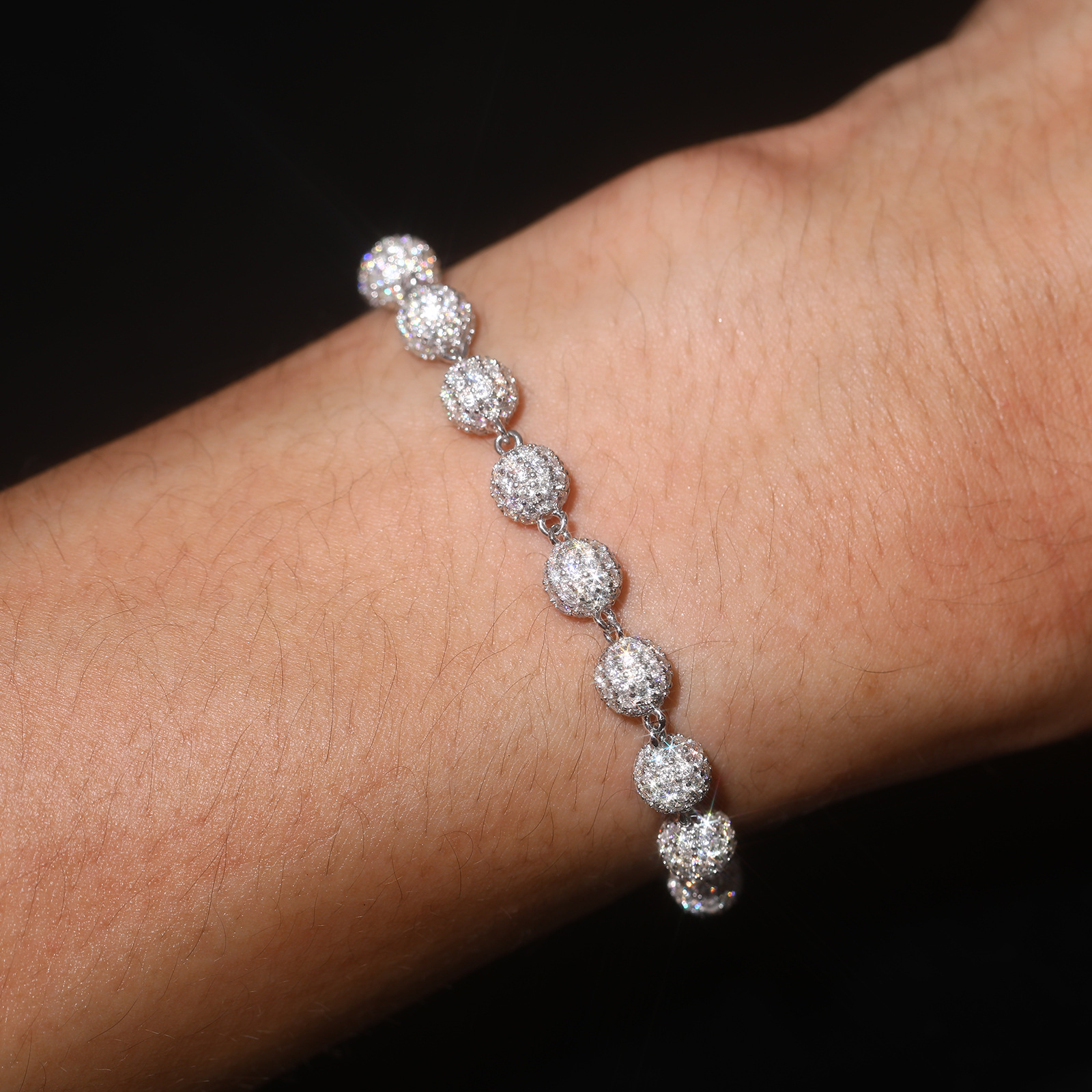 Pavé Ball Moissanite Bead Bracelet – 5mm - Image 4