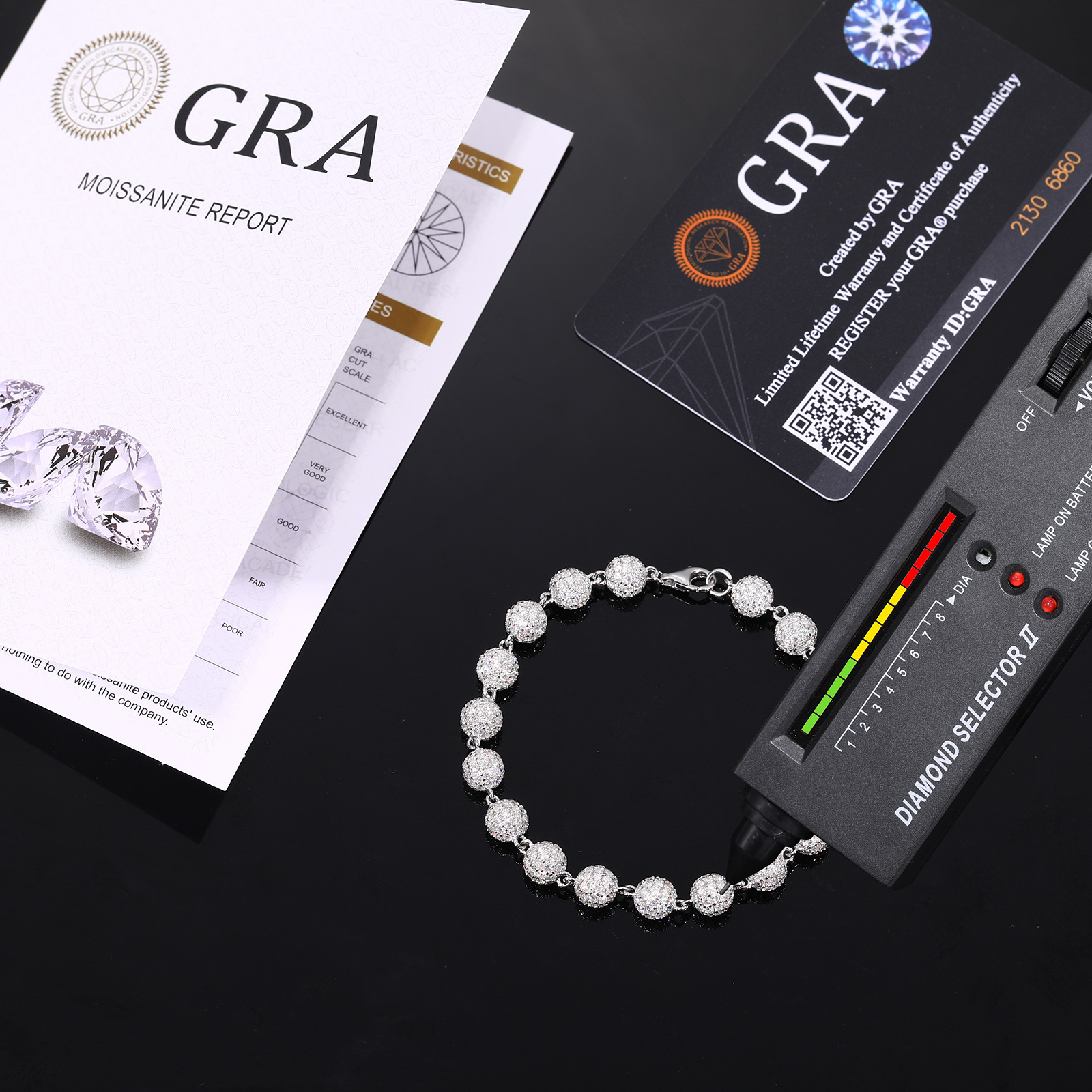 Pavé Ball Moissanite Bead Bracelet – 5mm - Image 5
