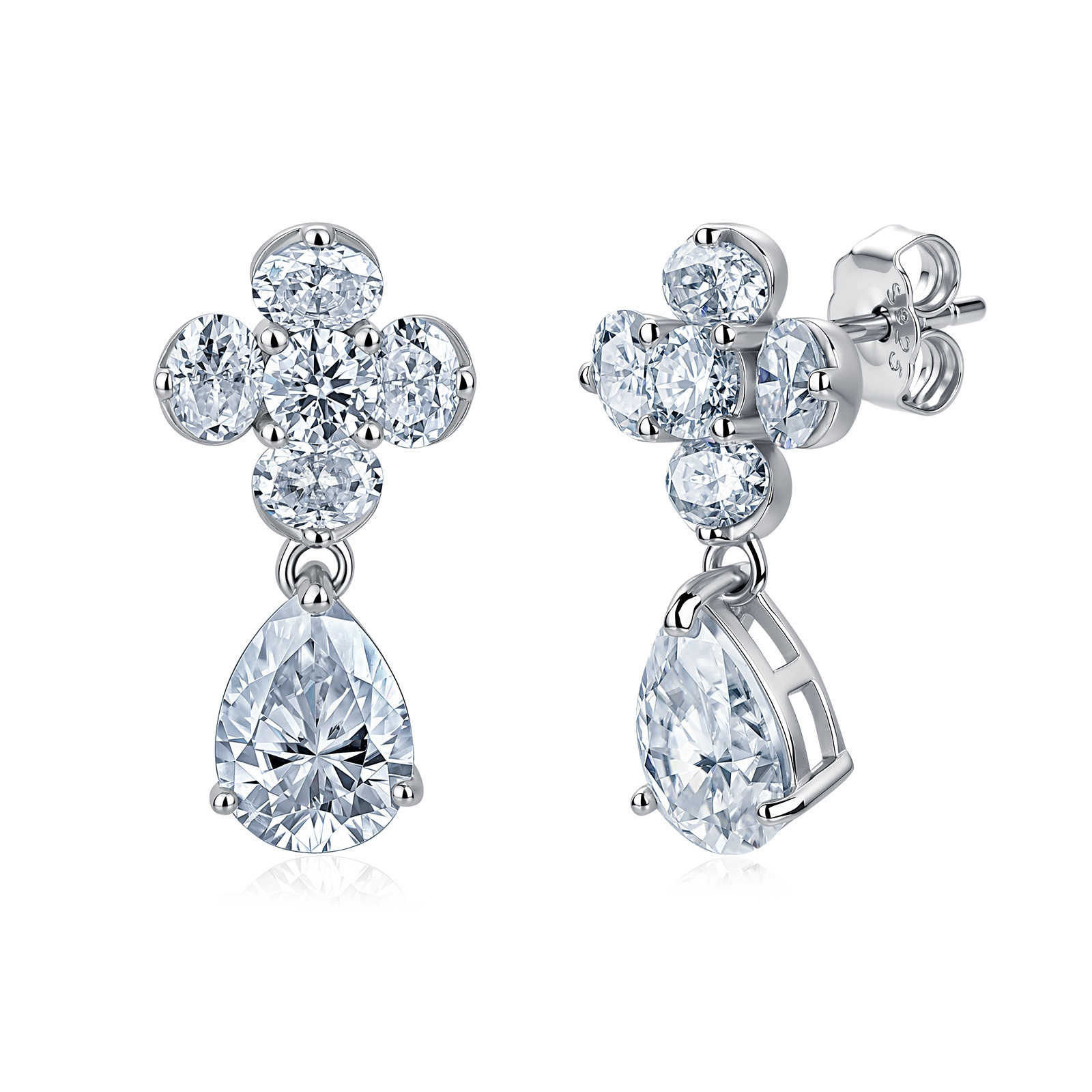 Pear Moissanite Flower Cluster Drop Earrings – 2.25ct DEW Each