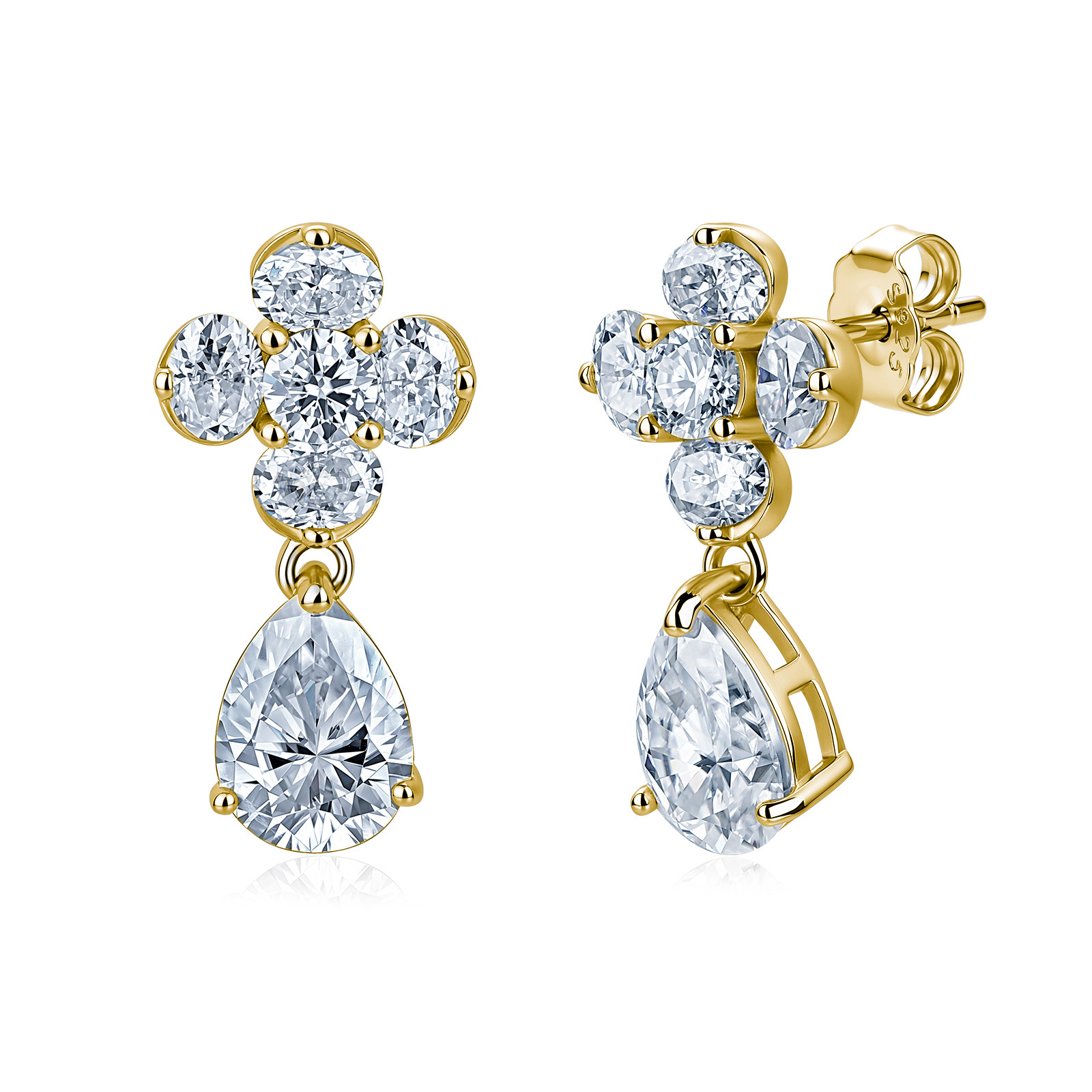 Pear Moissanite Flower Cluster Drop Earrings – 2.25ct DEW Each - alternate view