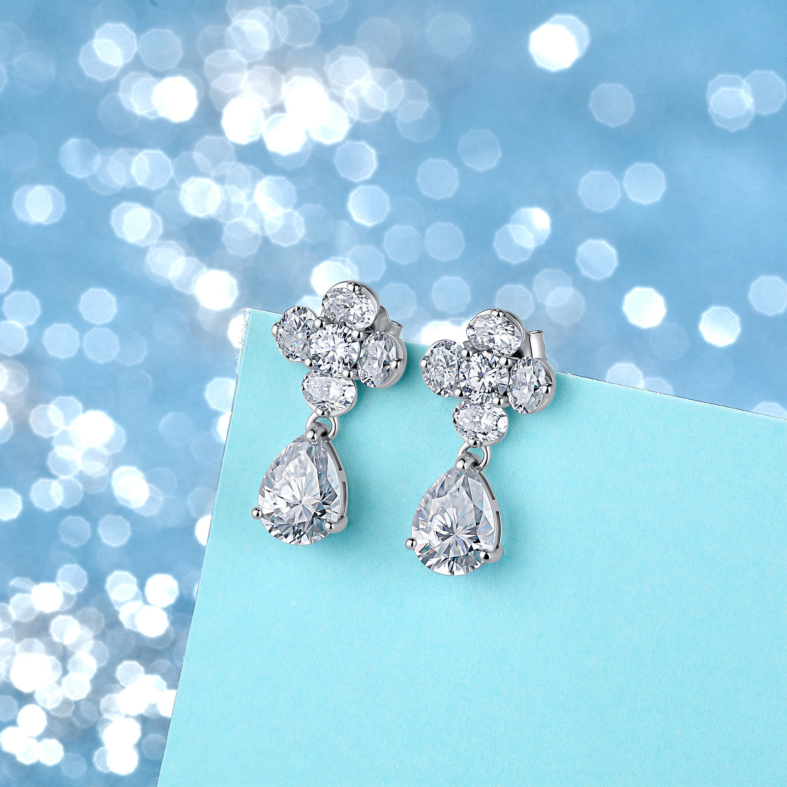Pear Moissanite Flower Cluster Drop Earrings – 2.25ct DEW Each - Image 4