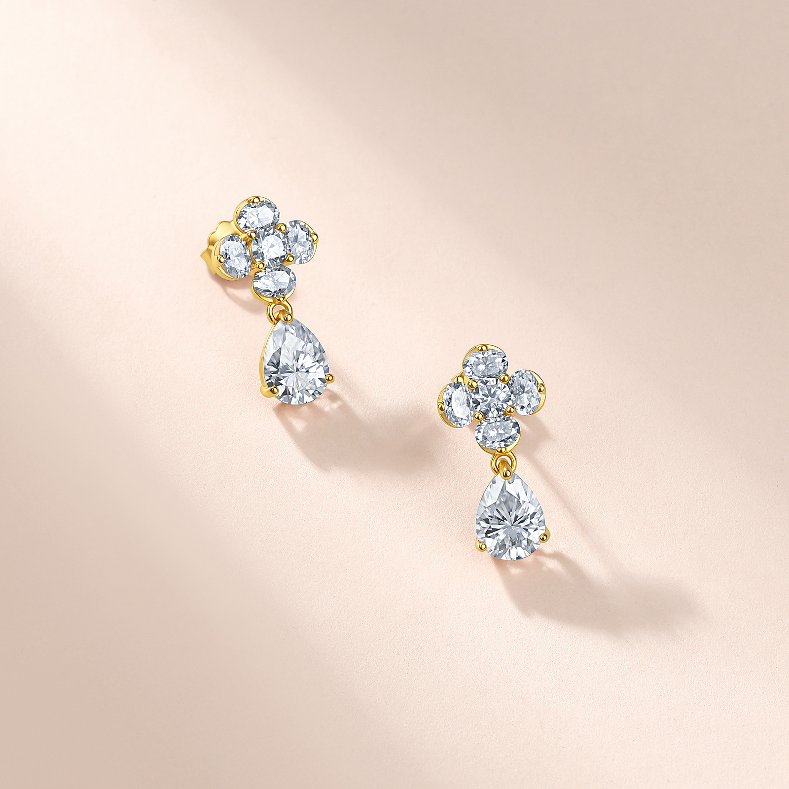 Pear Moissanite Flower Cluster Drop Earrings – 2.25ct DEW Each - Image 5