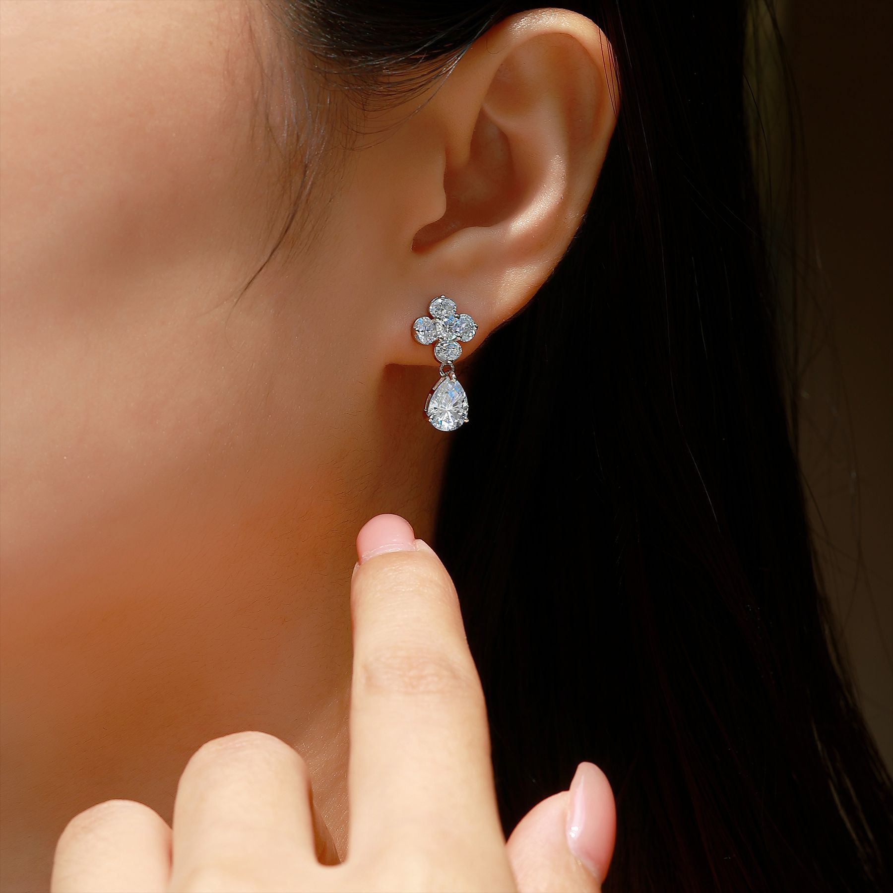 Pear Moissanite Flower Cluster Drop Earrings – 2.25ct DEW Each - Image 6