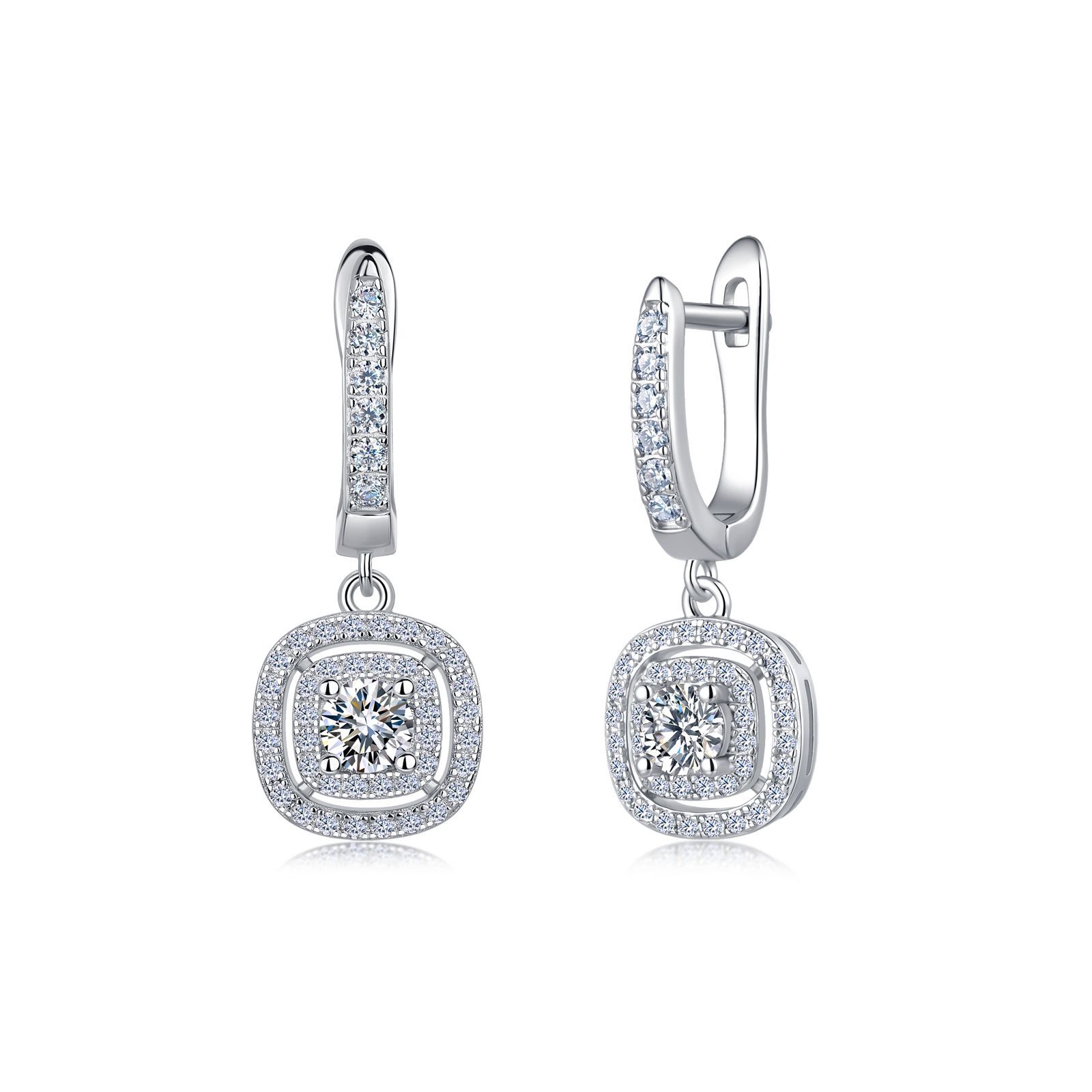 Round Moissanite Cushion Halo Lever-Back Earrings – 0.55ct DEW Each