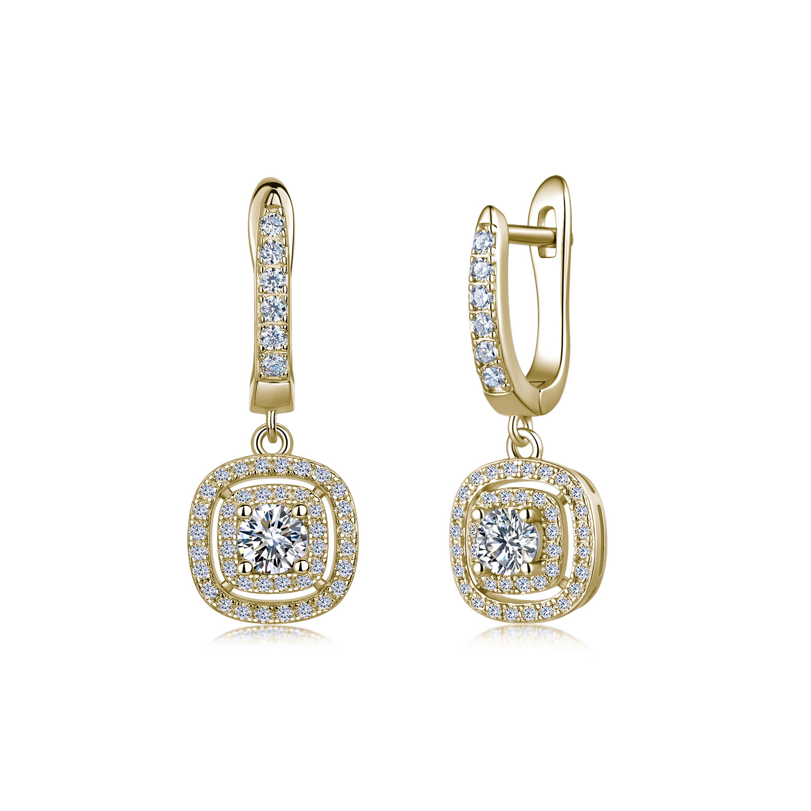 Round Moissanite Cushion Halo Lever-Back Earrings – 0.55ct DEW Each - alternate view