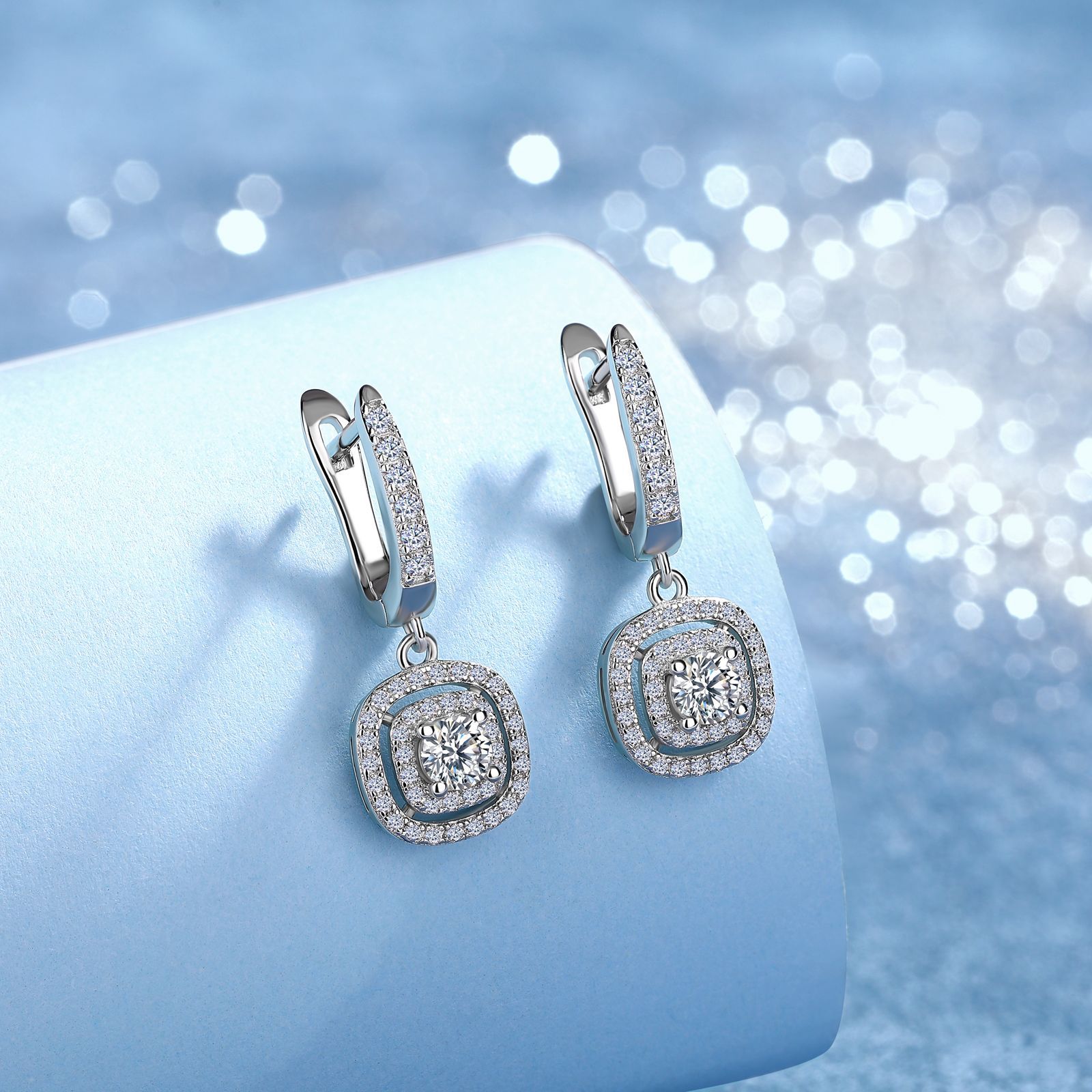 Round Moissanite Cushion Halo Lever-Back Earrings – 0.55ct DEW Each - Image 4