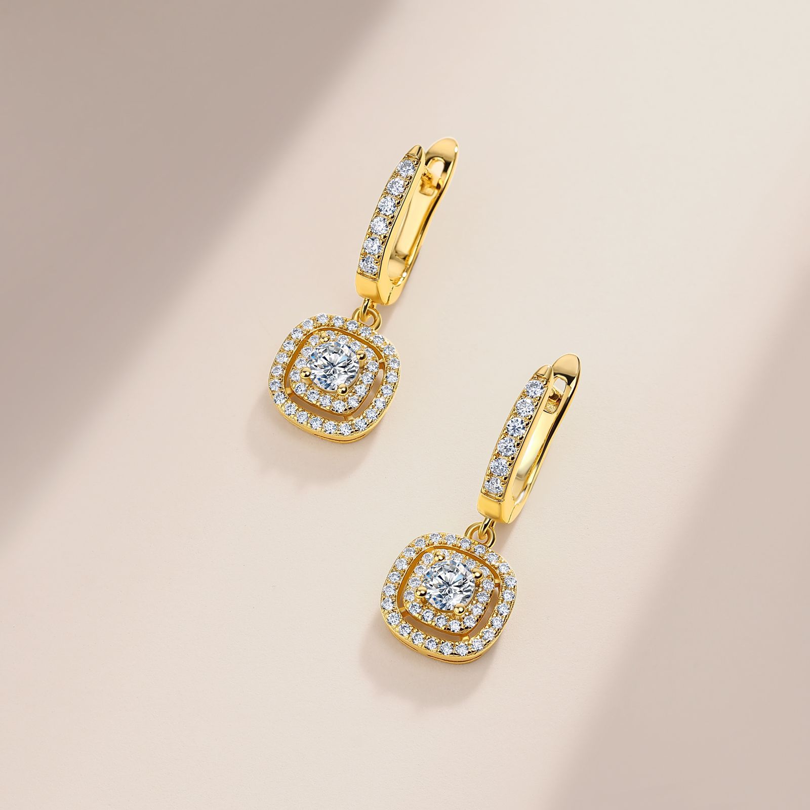 Round Moissanite Cushion Halo Lever-Back Earrings – 0.55ct DEW Each - Image 5