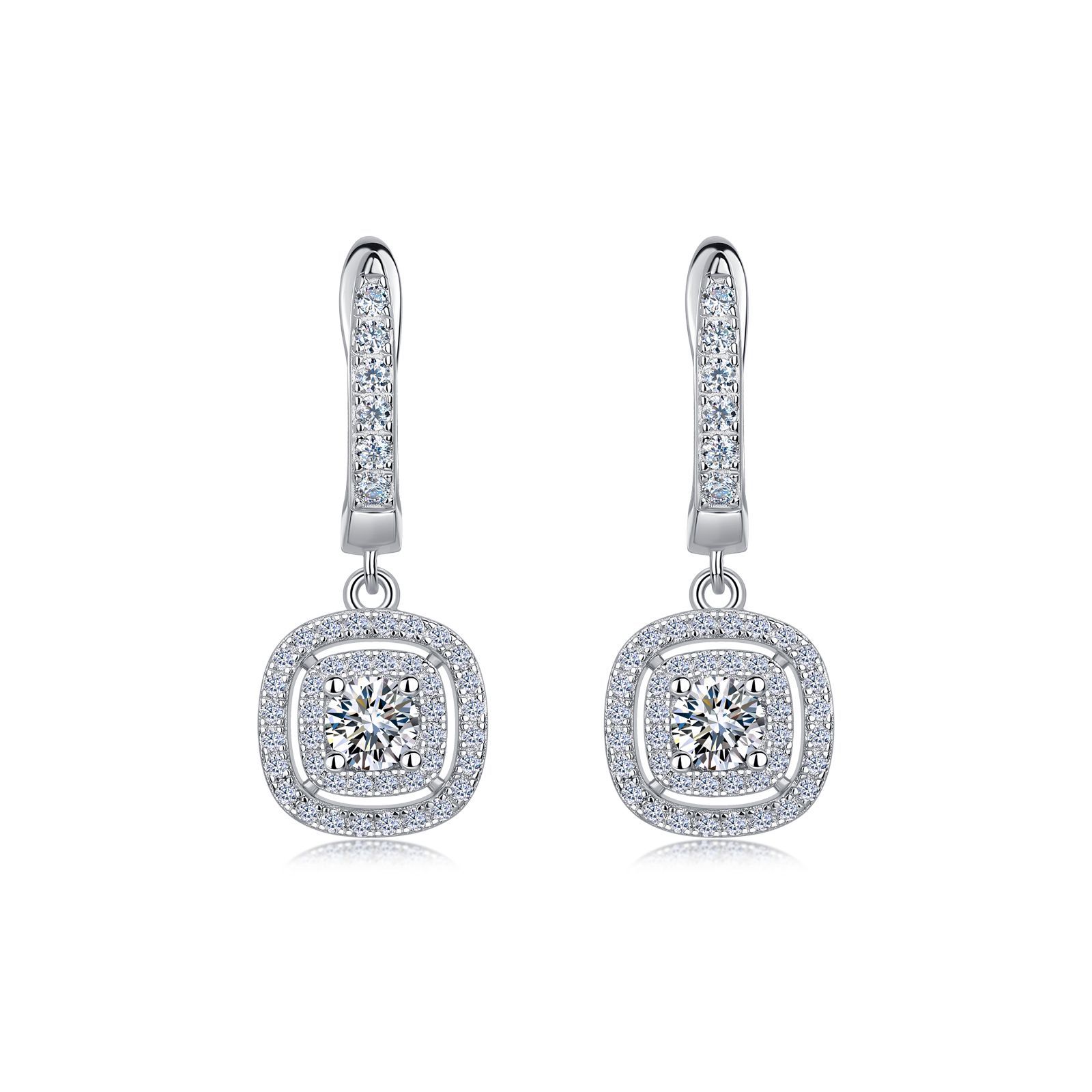 Round Moissanite Cushion Halo Lever-Back Earrings – 0.55ct DEW Each - Image 7
