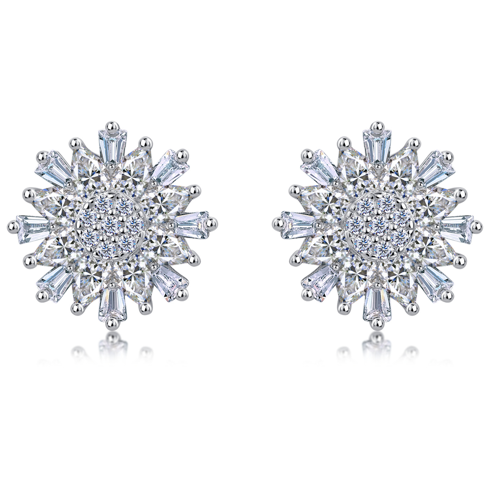 Pear & Baguette Moissanite Snowflake Stud Earrings – 0.8ct DEW Each