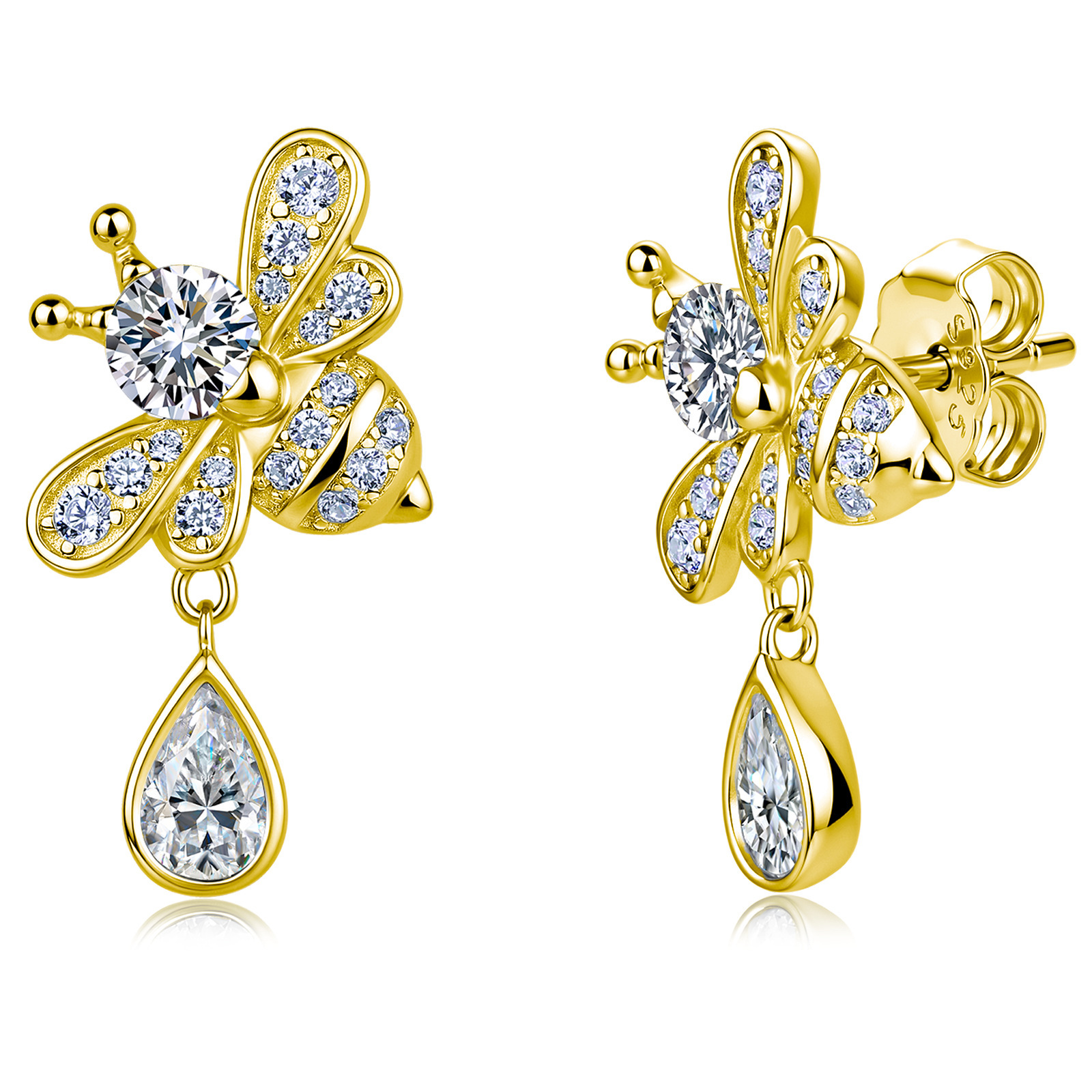 Moissanite Bee Earrings with Pear Drop – 0.67ct DEW Each - alternate view