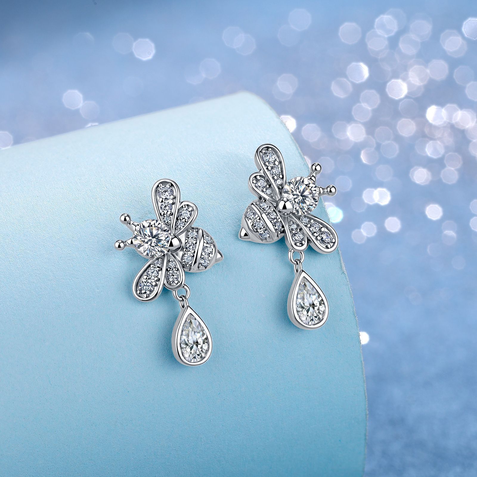 Moissanite Bee Earrings with Pear Drop – 0.67ct DEW Each - Image 4