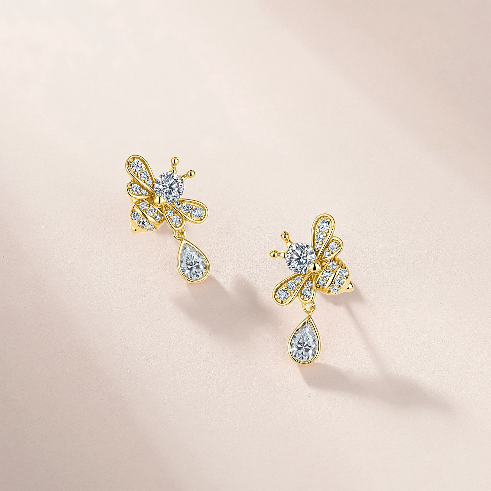 Moissanite Bee Earrings with Pear Drop – 0.67ct DEW Each - Image 5