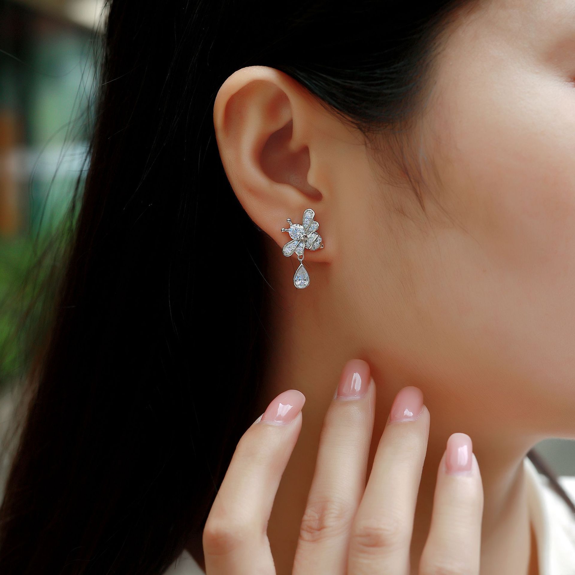 Moissanite Bee Earrings with Pear Drop – 0.67ct DEW Each - Image 6