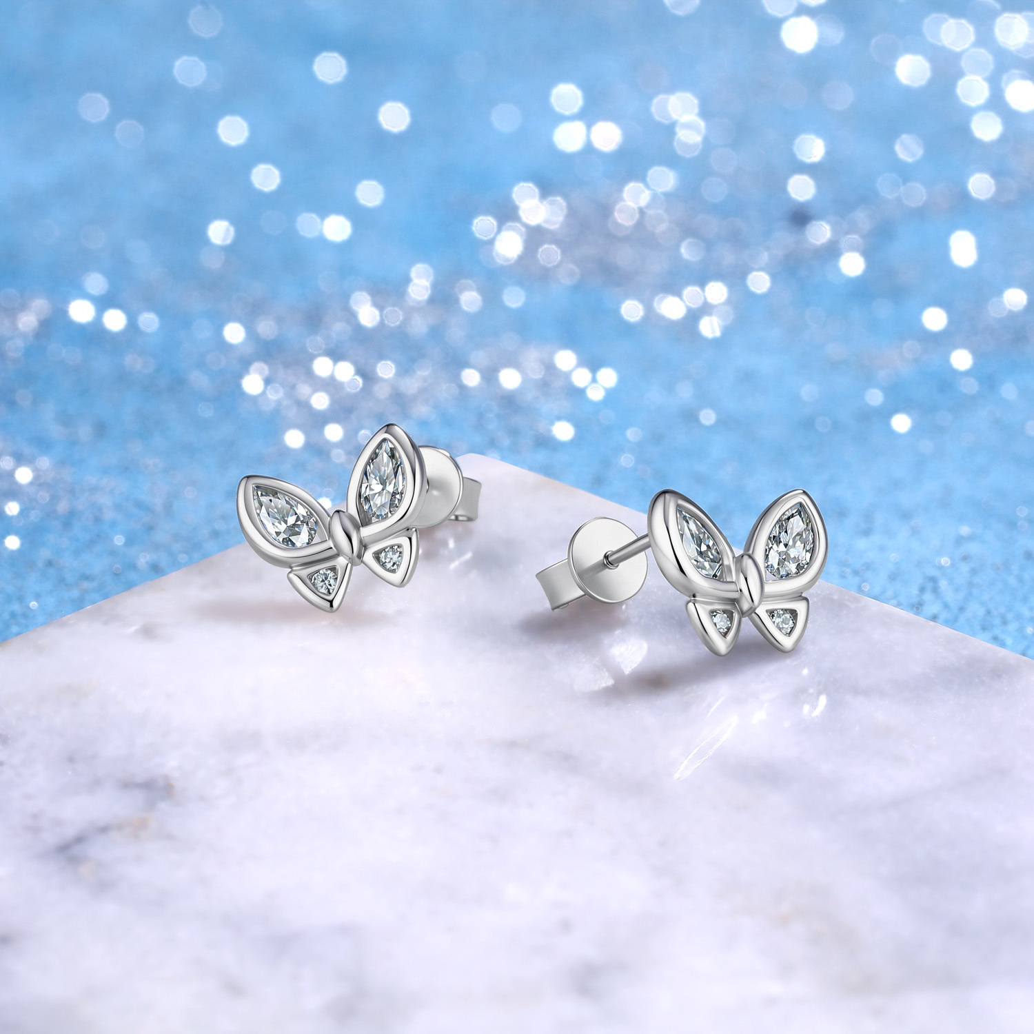Pear Moissanite Bezel Butterfly Stud Earrings – 0.4ct DEW Each - Image 4
