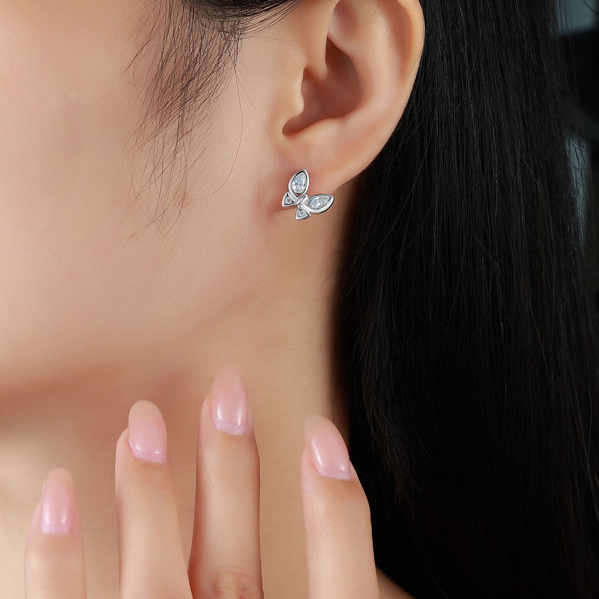 Pear Moissanite Bezel Butterfly Stud Earrings – 0.4ct DEW Each - Image 6