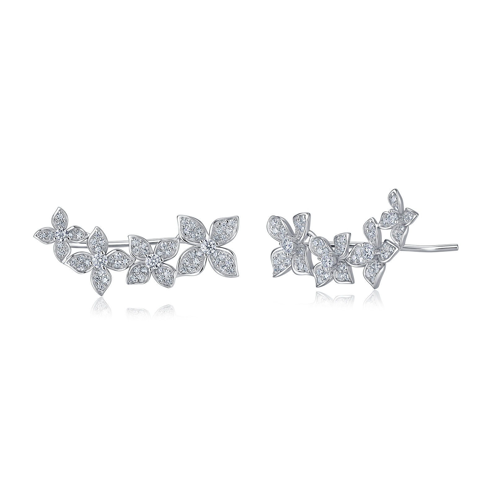 Pavé Moissanite Flower Ear Climber Earrings – 0.4ct DEW Each