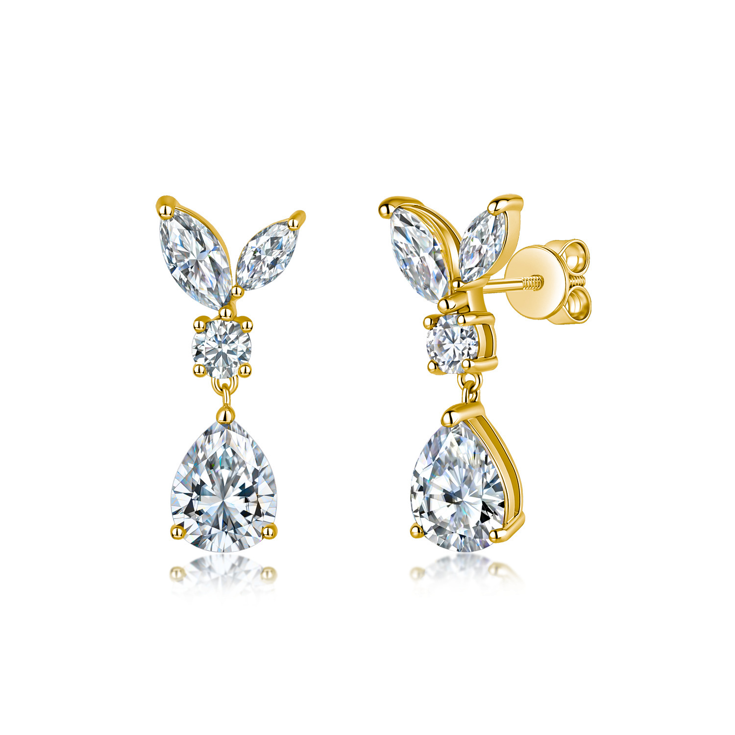 Pear Moissanite Marquise Leaf Drop Earrings – 2.9ct DEW Each - alternate view