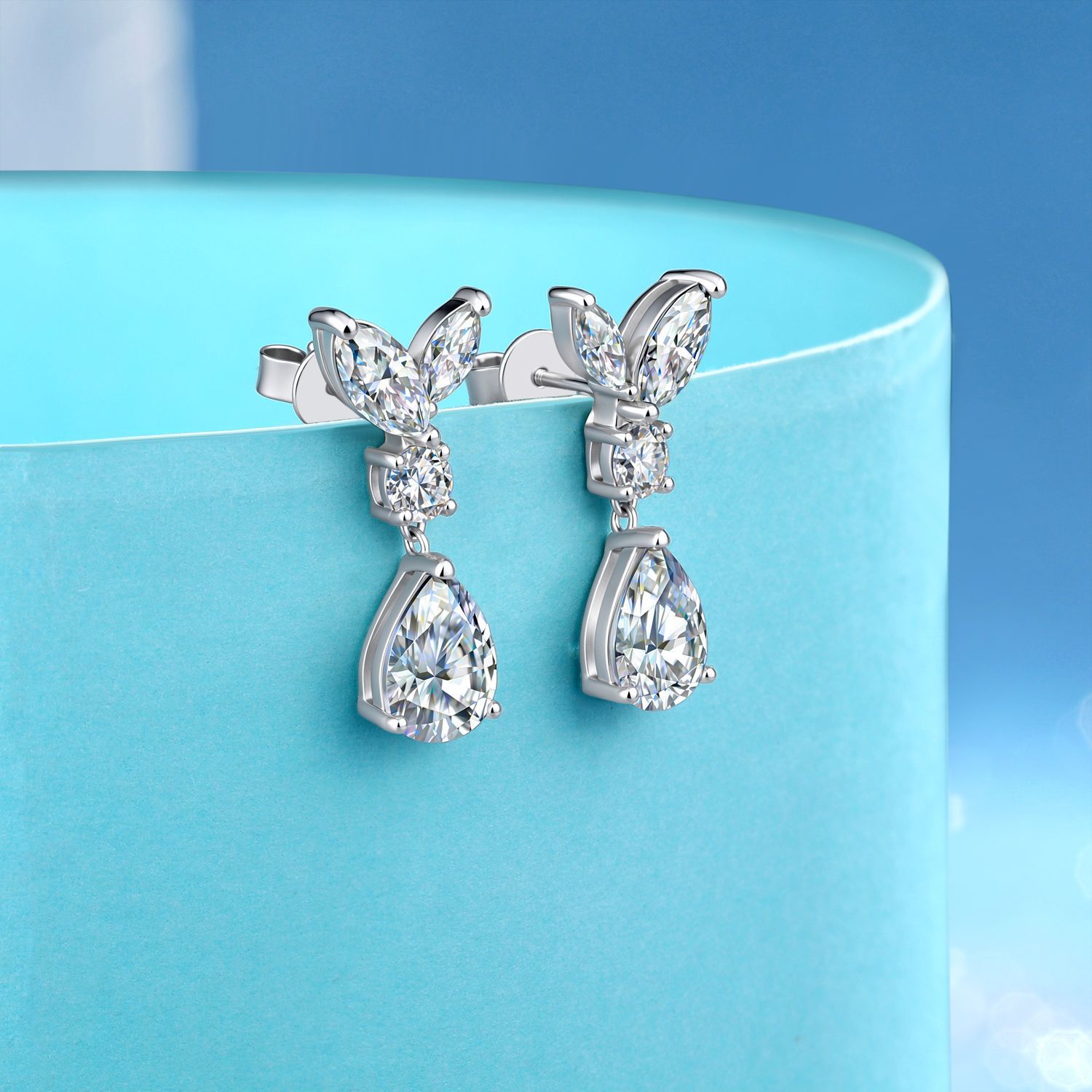 Pear Moissanite Marquise Leaf Drop Earrings – 2.9ct DEW Each - Image 5