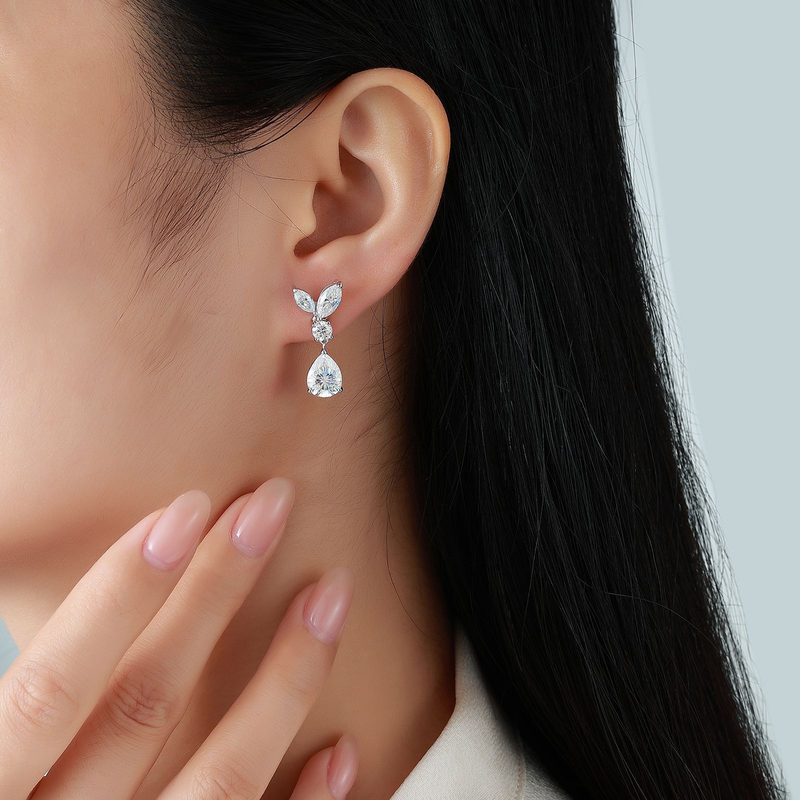 Pear Moissanite Marquise Leaf Drop Earrings – 2.9ct DEW Each - Image 6