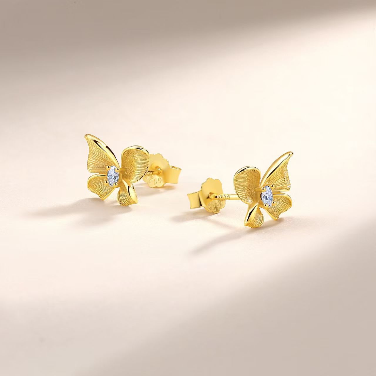 Oval Moissanite Brushed Butterfly Stud Earrings – 0.08ct DEW Each - Image 4