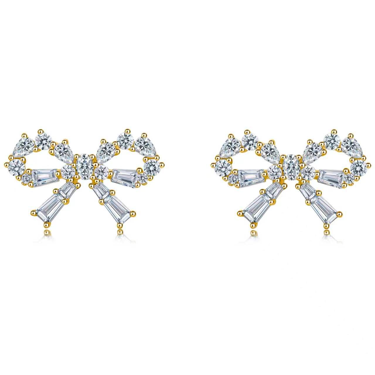 Baguette Moissanite Bow Stud Earrings – 0.75ct DEW Each - alternate view