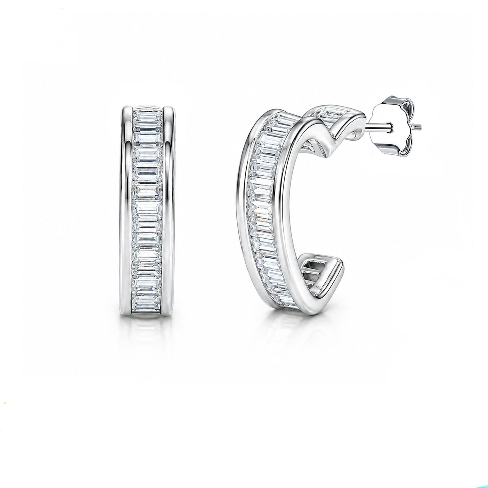 Baguette Moissanite Curved Half-Hoop Earrings – 0.3ct DEW Each