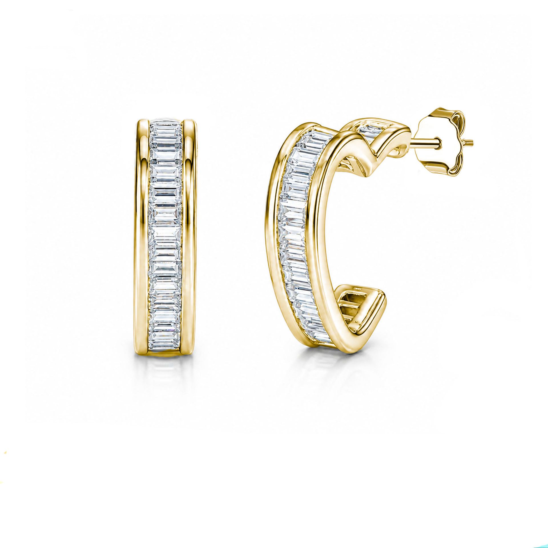 Baguette Moissanite Curved Half-Hoop Earrings – 0.3ct DEW Each - alternate view