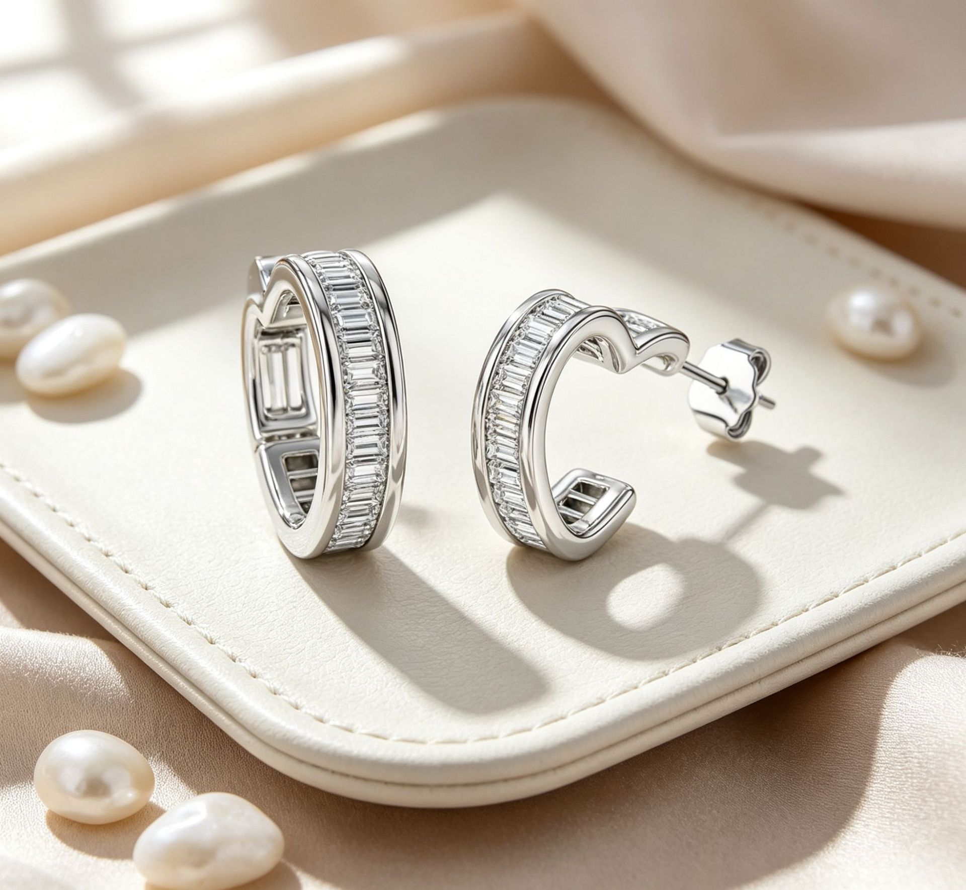 Baguette Moissanite Curved Half-Hoop Earrings – 0.3ct DEW Each - Image 4
